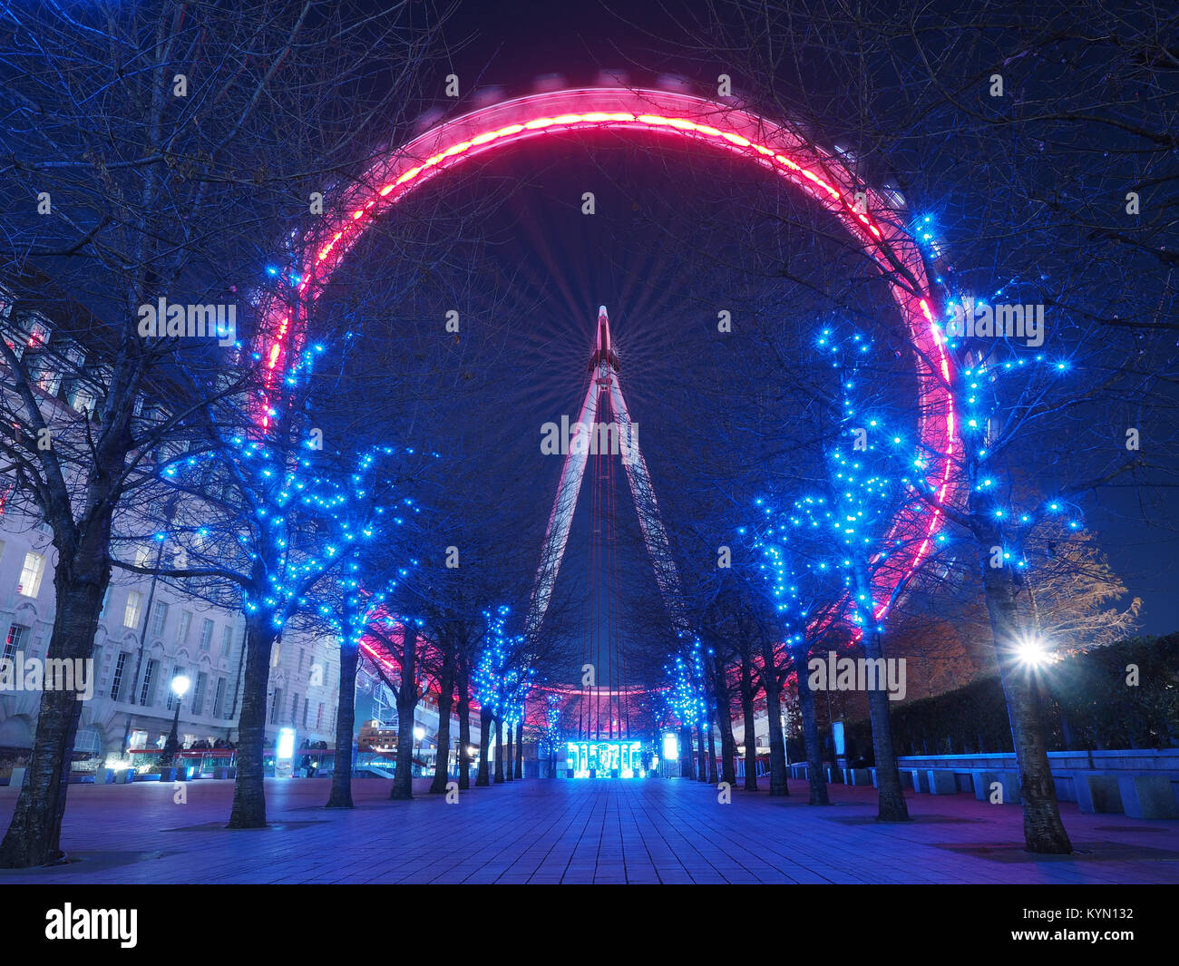 London Eye luci d'inverno Foto Stock