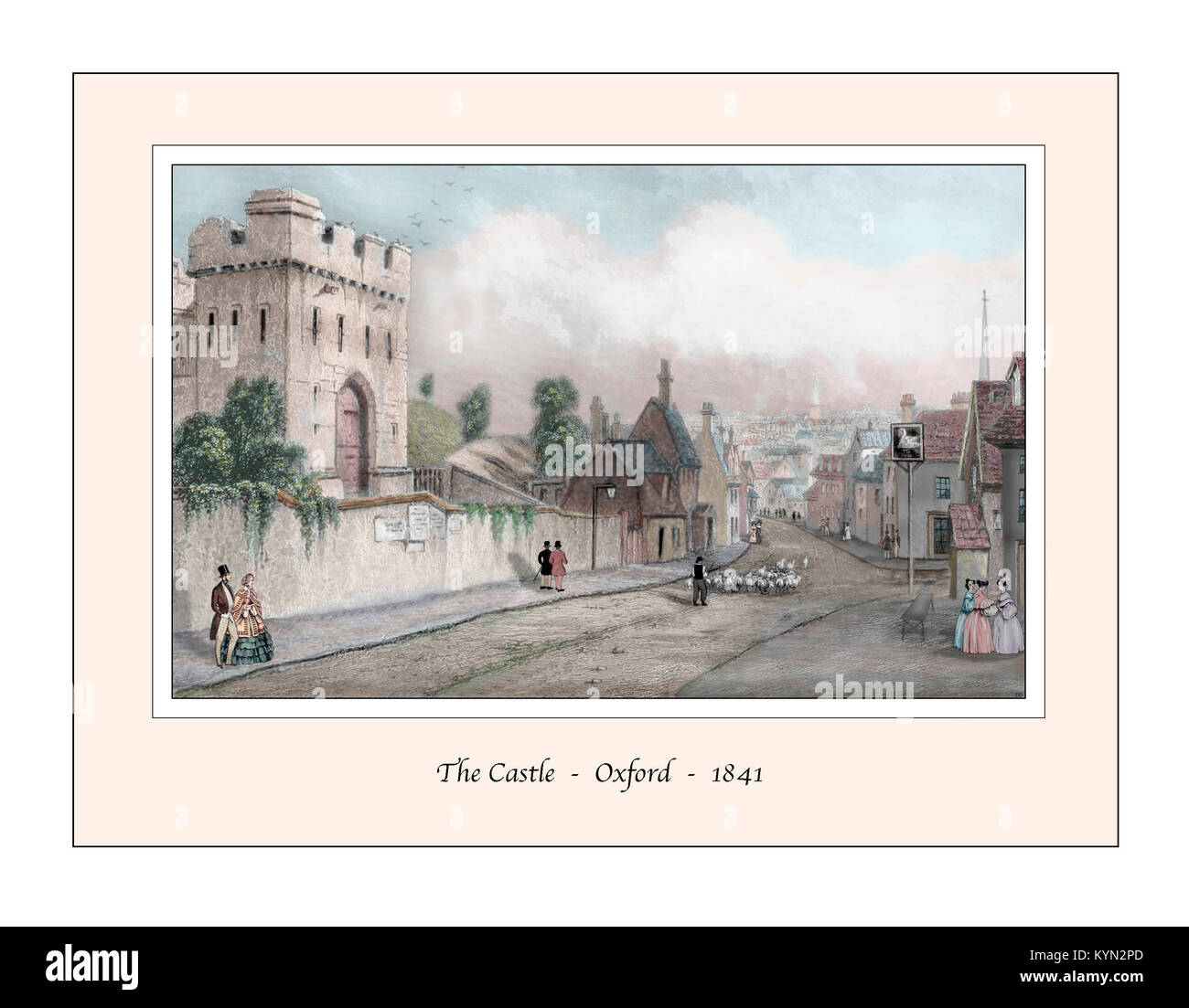 Il Castello di Oxford Design originale basato su di un palazzo del XIX secolo l'incisione Foto Stock