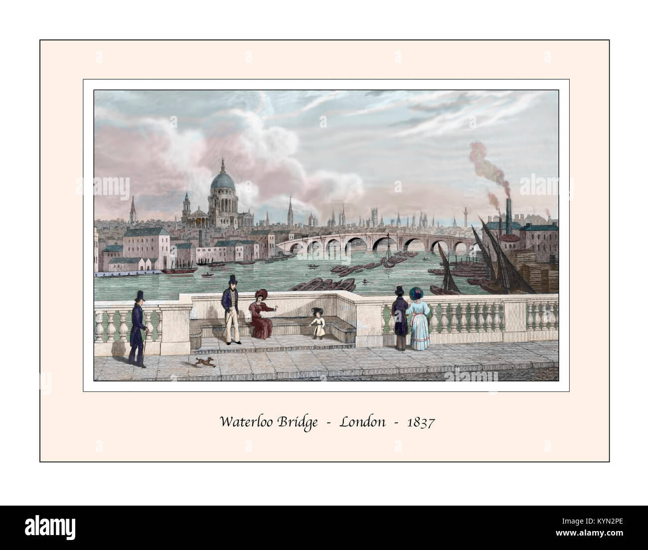 Waterloo Bridge London Design originale basato su di un palazzo del XIX secolo l'incisione Foto Stock