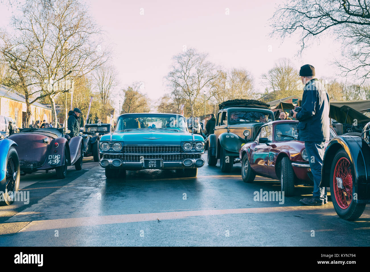 1959 Cadillac a Bicester Heritage Centre. Bicester, Oxfordshire, Inghilterra Foto Stock