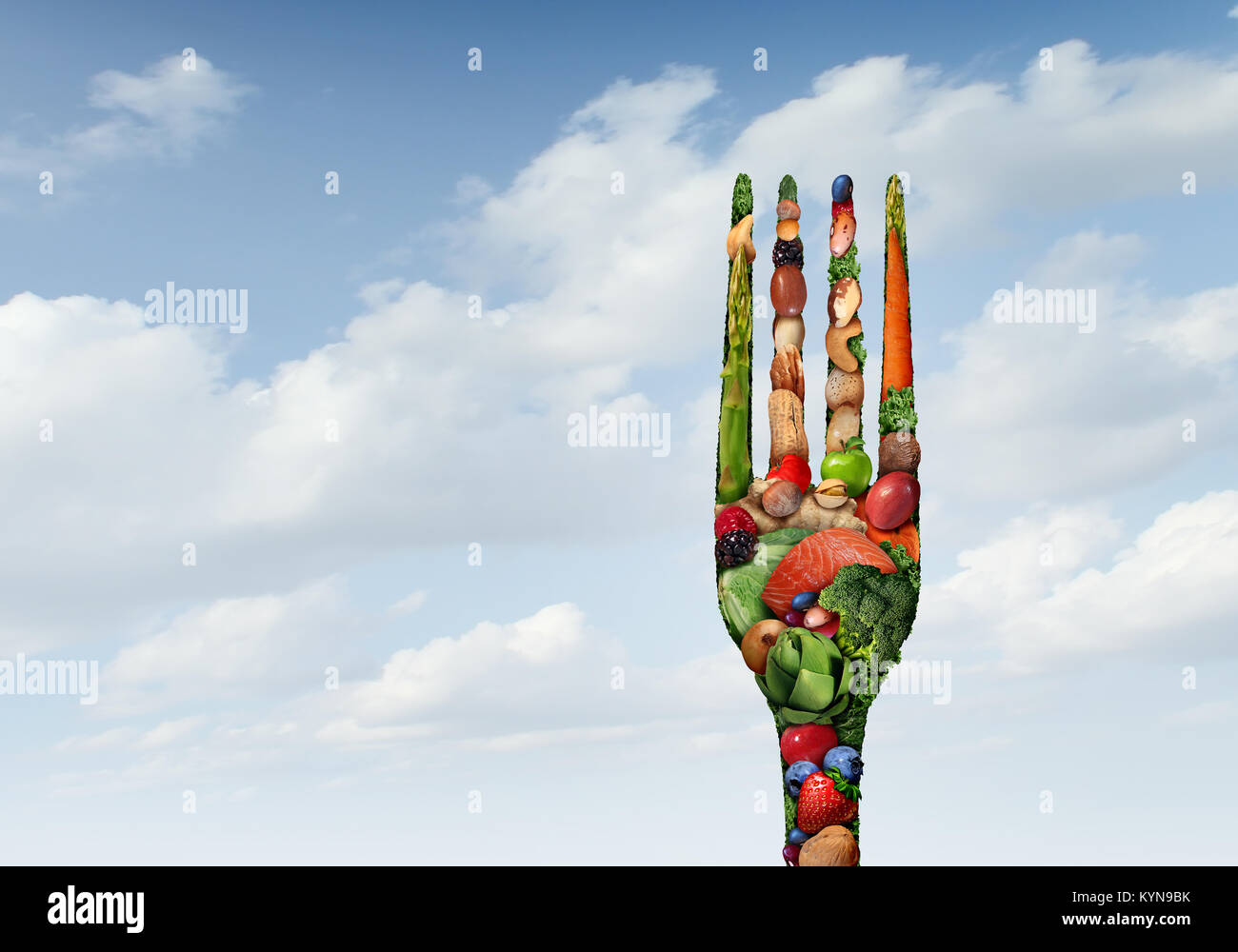 Cibo sano stile di vita e vivere una vita adatta da mangiare nutritiuos prodotti freschi e protien come dadi di pesce fagioli con 3D'illustrazione degli elementi. Foto Stock