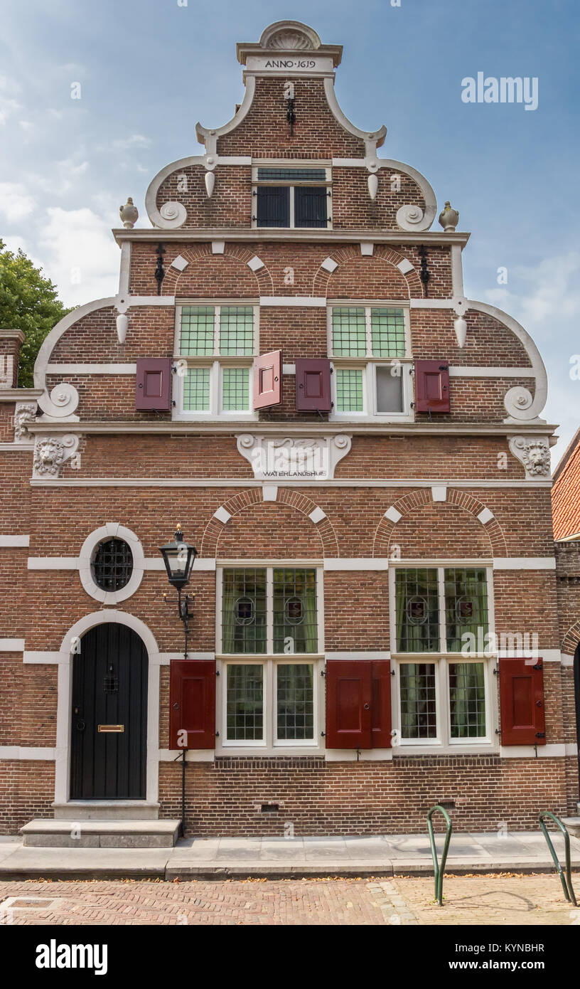 Decorata facciata di una casa monumentale in Monnickendam, Olanda Foto Stock