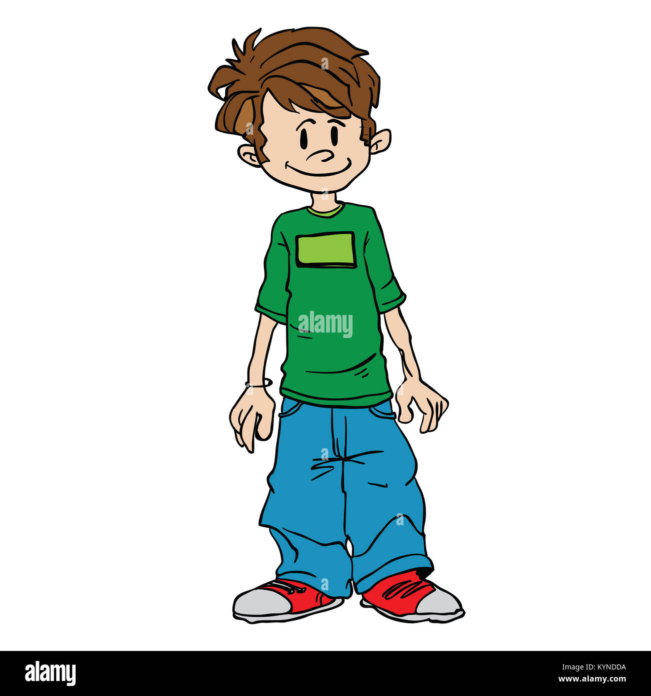 Ragazzo che sta cartoon illustrazione isolato su bianco Foto Stock