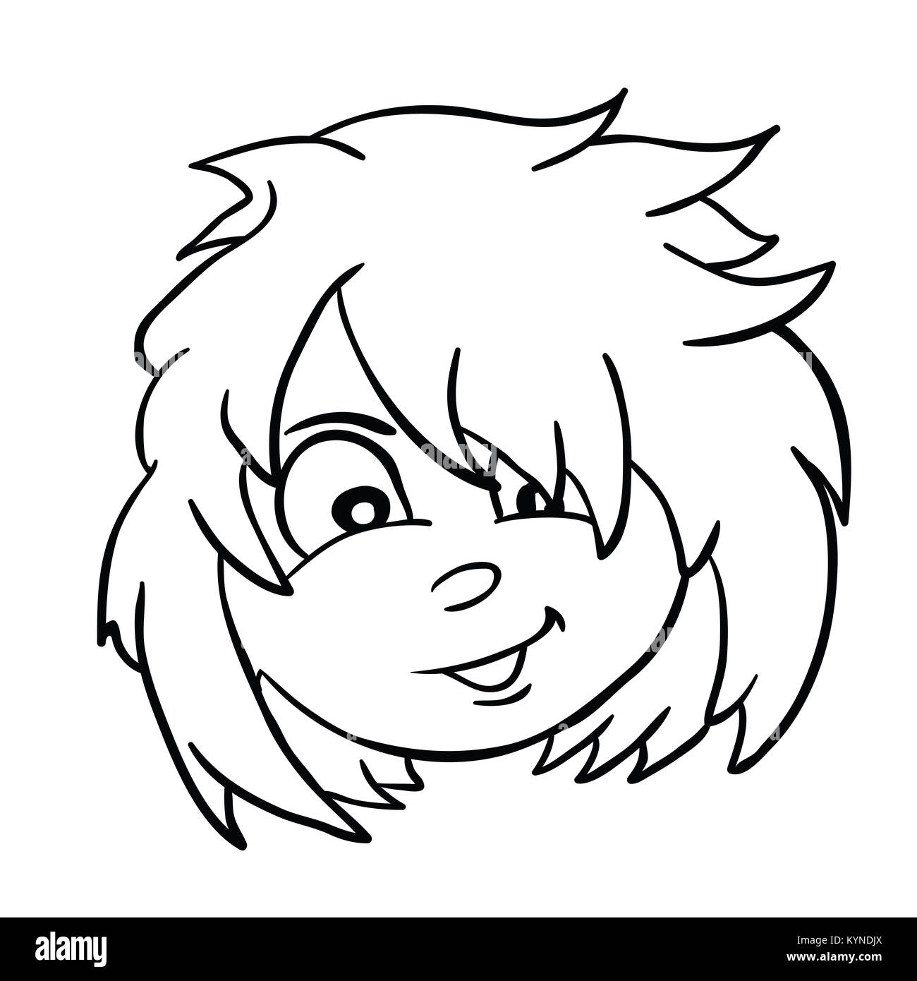 Ragazza con i capelli disordinati cartoon illustrazione isolato su bianco Foto Stock