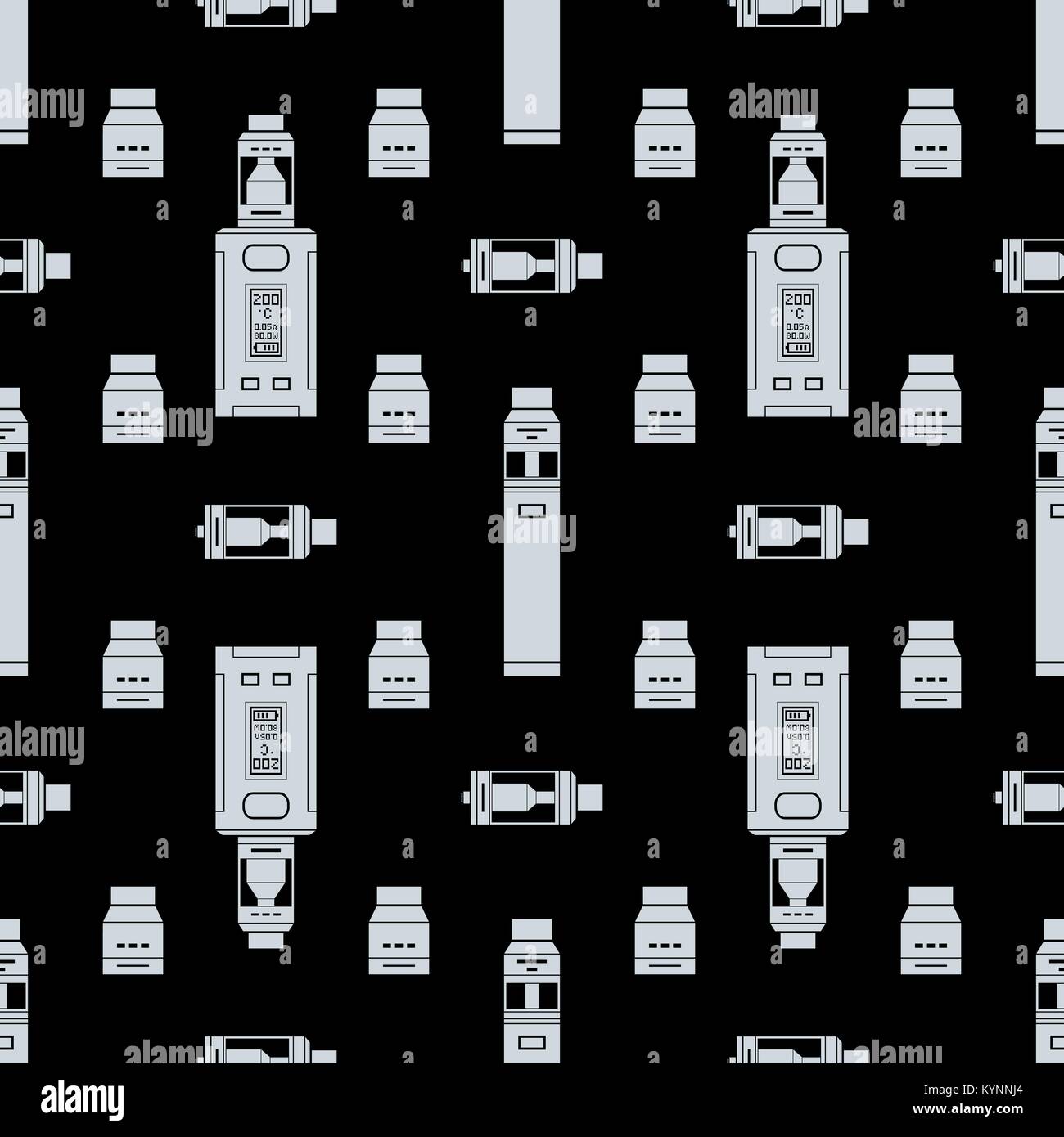 Grigio vettoriale design monocromatico vari rebuildable antigoccia e serbatoio vape polverizzatori tipi RDA RDTA RBA RTA DNA meccanica mod dispositivi seamles illustrazioni Illustrazione Vettoriale