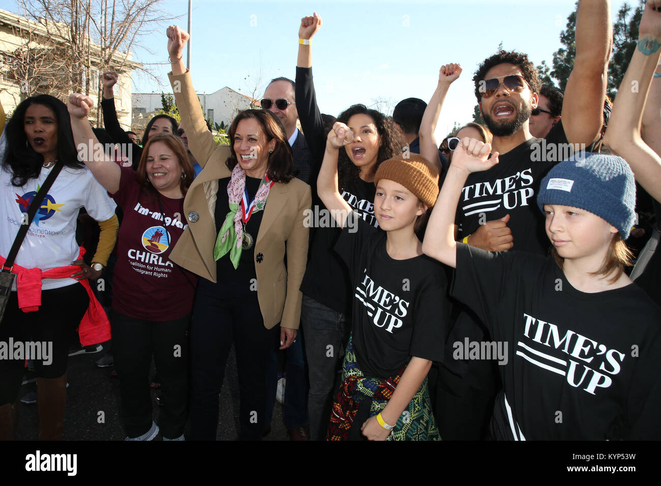 Los Angeles, Ca, Stati Uniti d'America. 15 gennaio, 2018. Stati Uniti Il senatore Kamala Harris, Jussie Smollett, Jurnee Smollett-Bell, al 2018 Unito Day Parade di onorare la vita e l'eredità del dottor Martin Luther King Jr. al Baldwin colline di Los Angeles, la California il 15 gennaio 2018. Credito: Faye Sadou/media/punzone Alamy Live News Foto Stock
