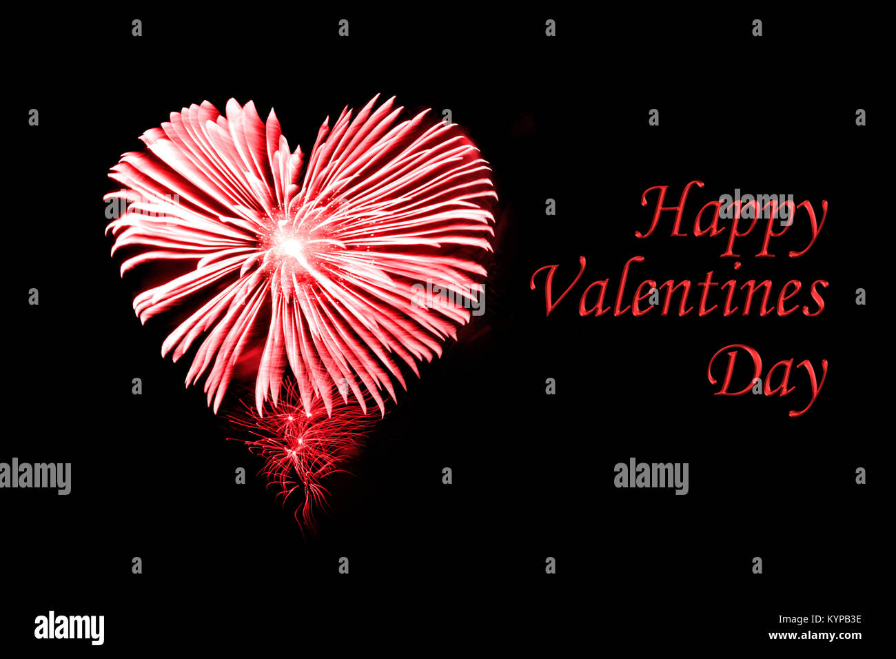 Felice il giorno di san valentino, fuochi d'artificio rosso a forma di cuore Foto Stock