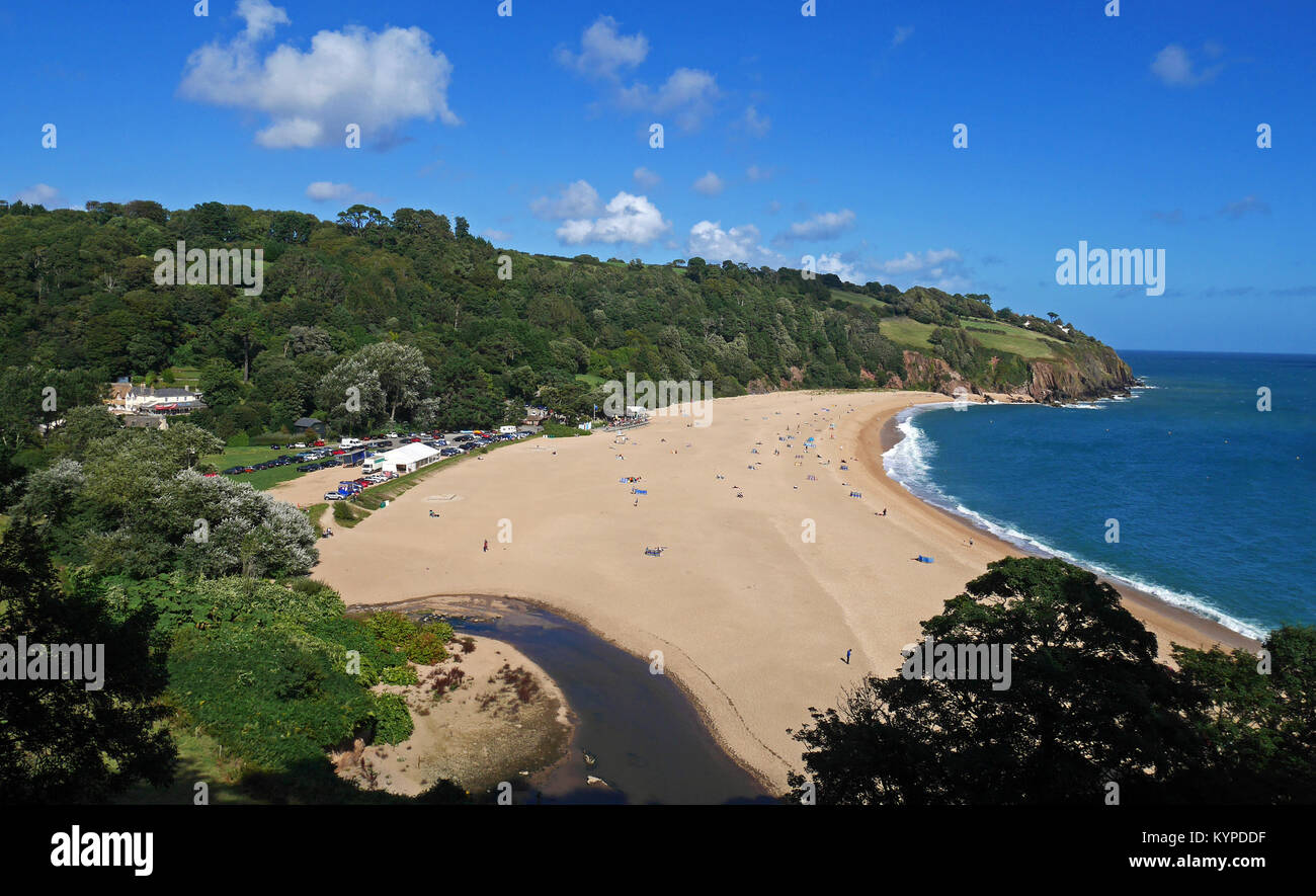 L'incontaminato Sud riparata baia di Devonshire di Blackpool Sands, 3 miglia a ovest di Dartmouth, Devon, Inghilterra, Regno Unito Foto Stock