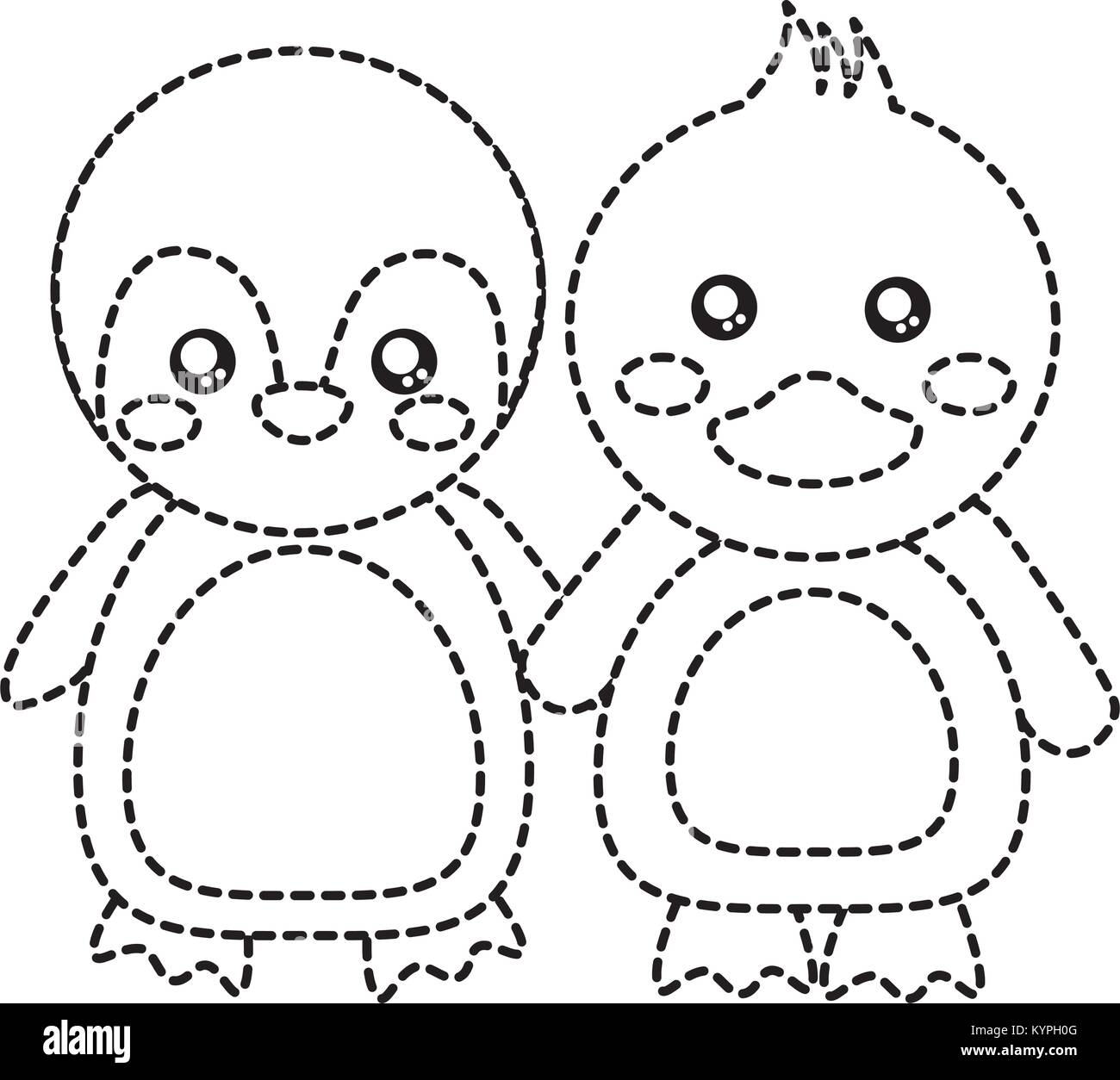 Penguin duck holding hands simpatici animali immagine dell'icona Illustrazione Vettoriale