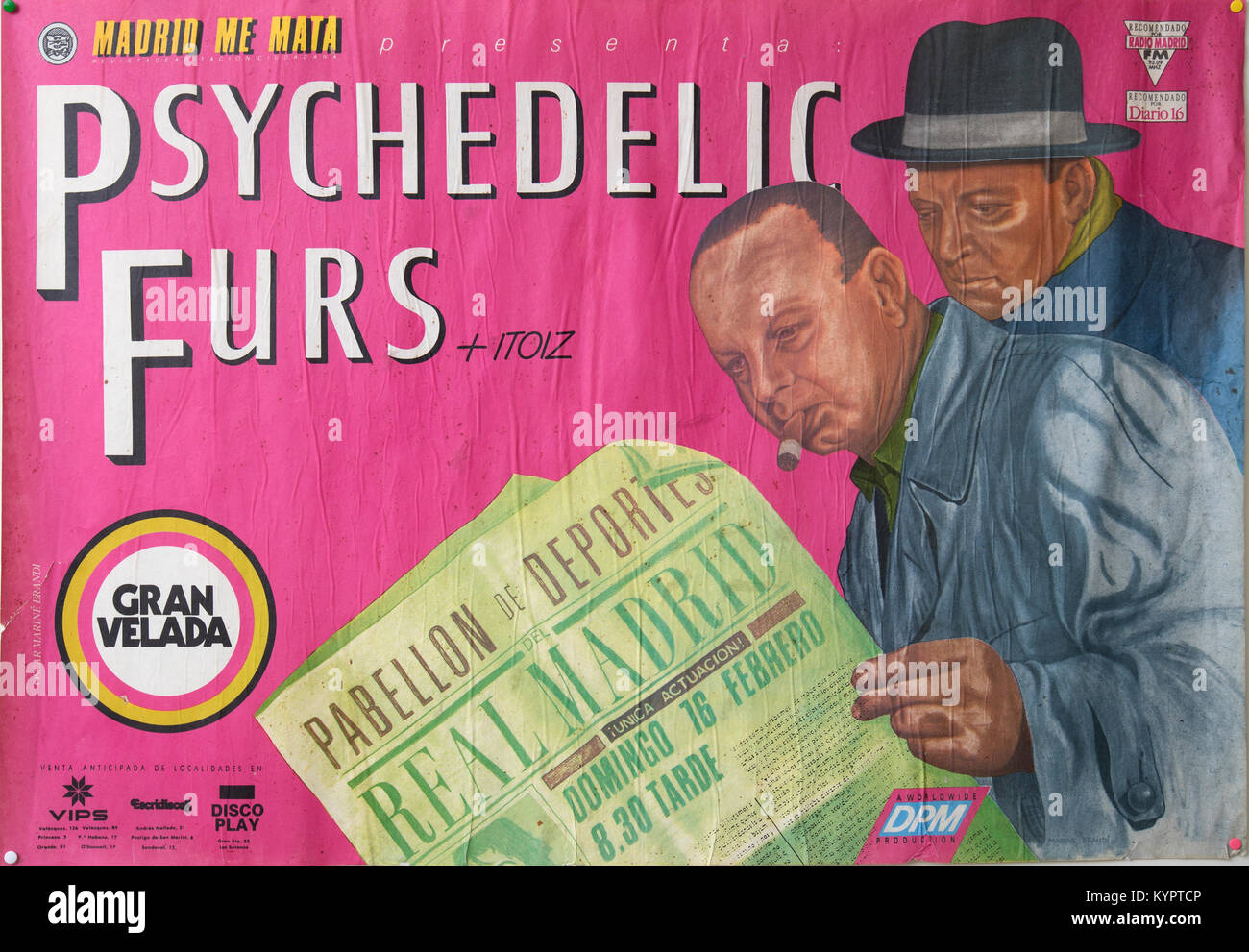 Psychedelic Furs più Itoiz. Pabellon Real Madrid febbraio 1986. Poster dei concerti musicali Foto Stock