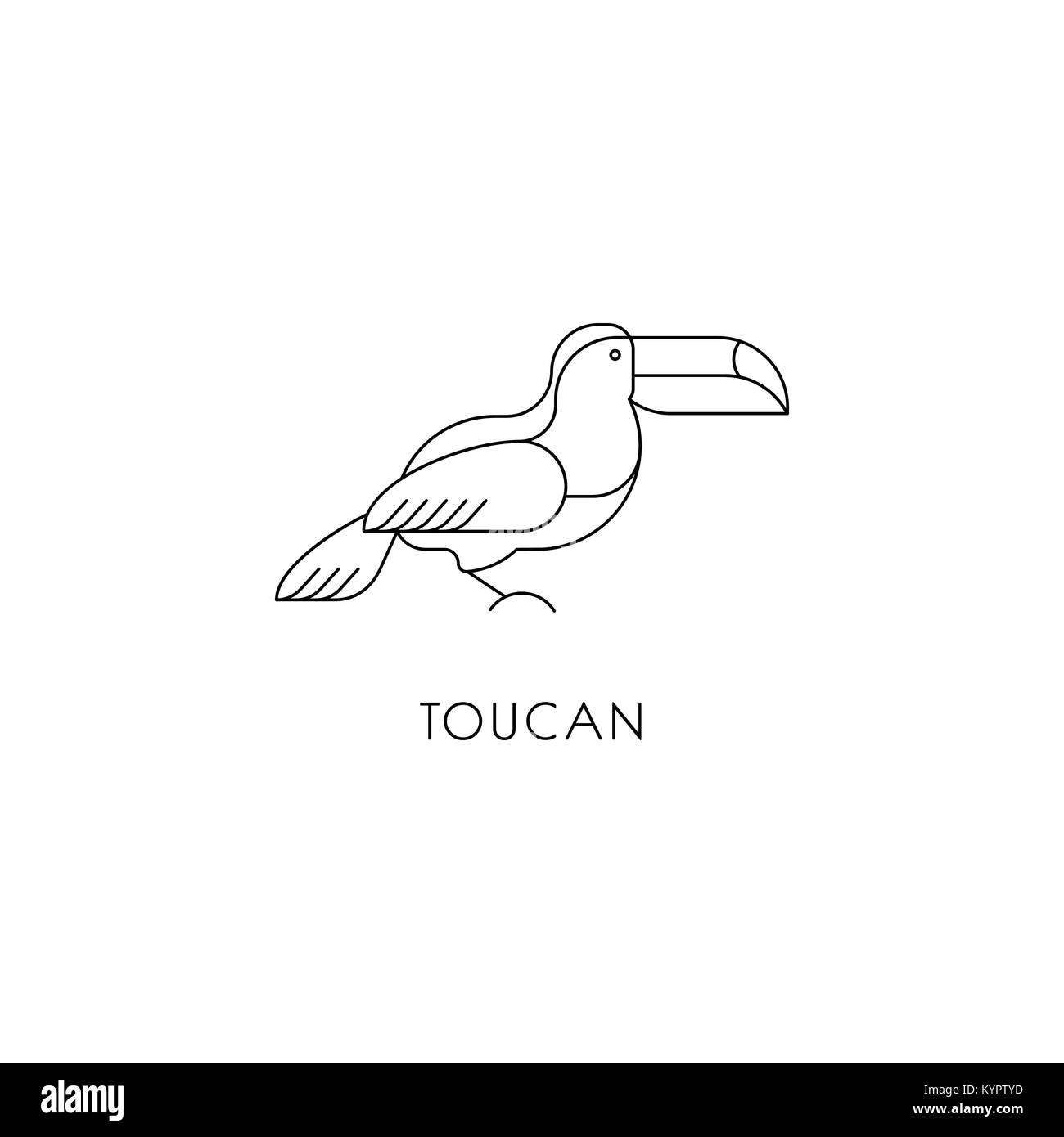 Toucan segno lineare bird isolato su bianco. Vector logo design Illustrazione Vettoriale