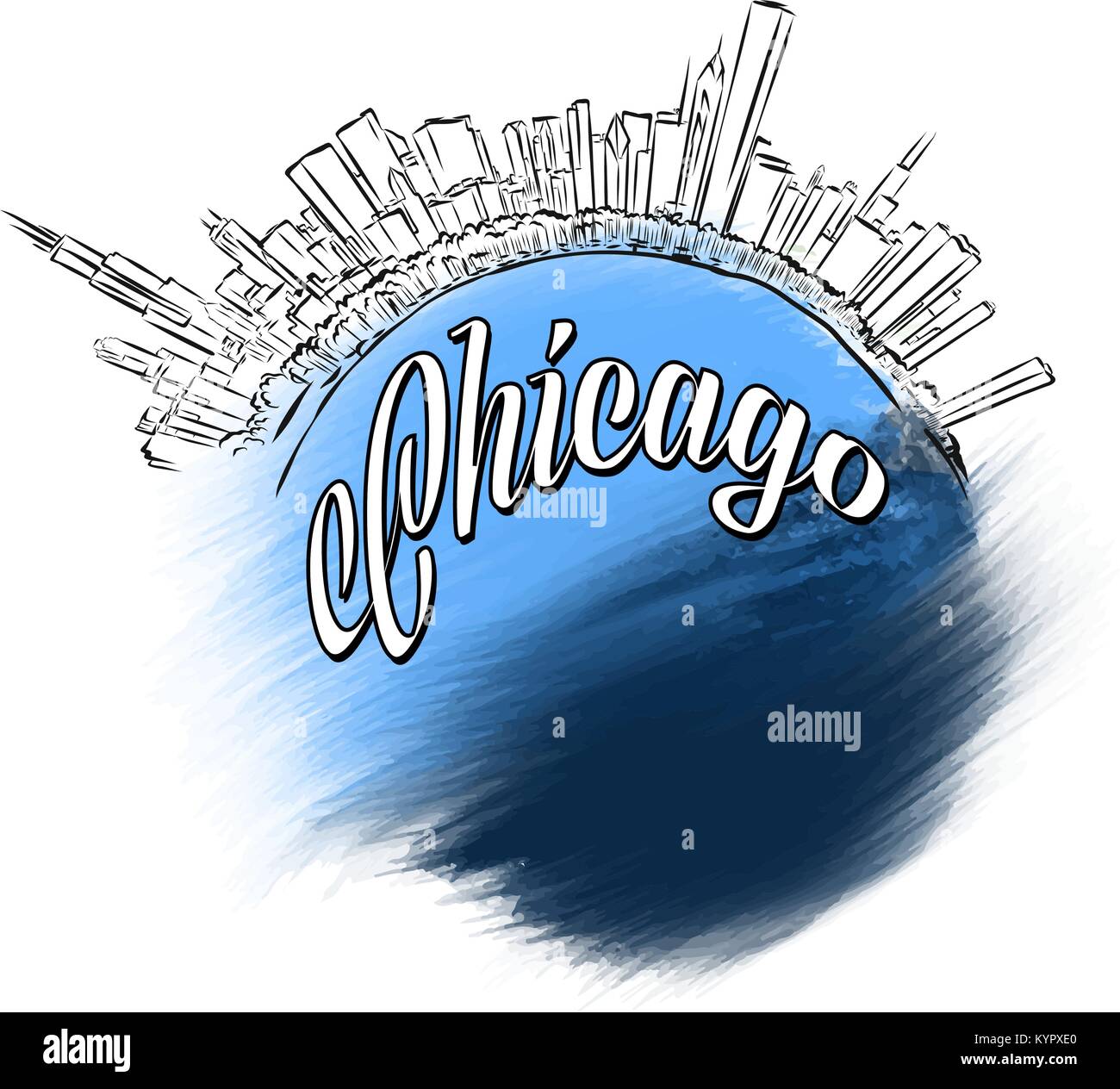 Pietra miliare di Chicago Logo Design. Lo skyline di viaggio disegno vettoriale. Illustrazione Vettoriale