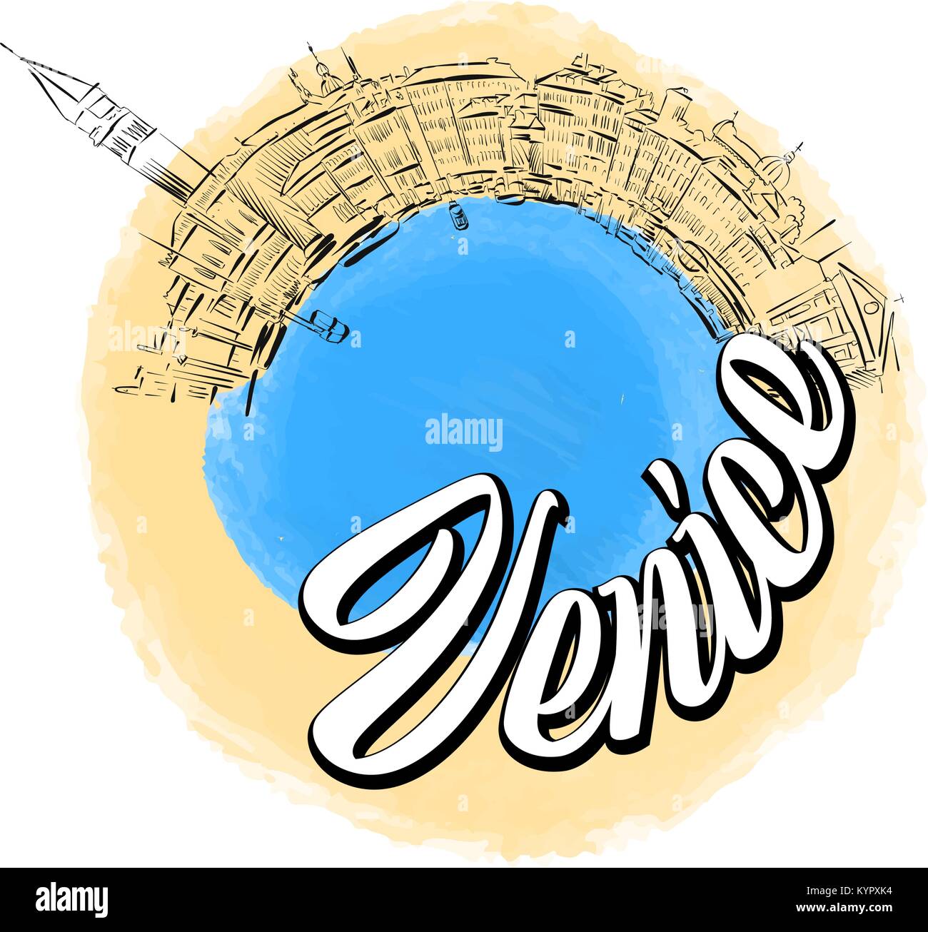Venezia colorato logo distintivo. Lo skyline di viaggio disegno vettoriale. Illustrazione Vettoriale