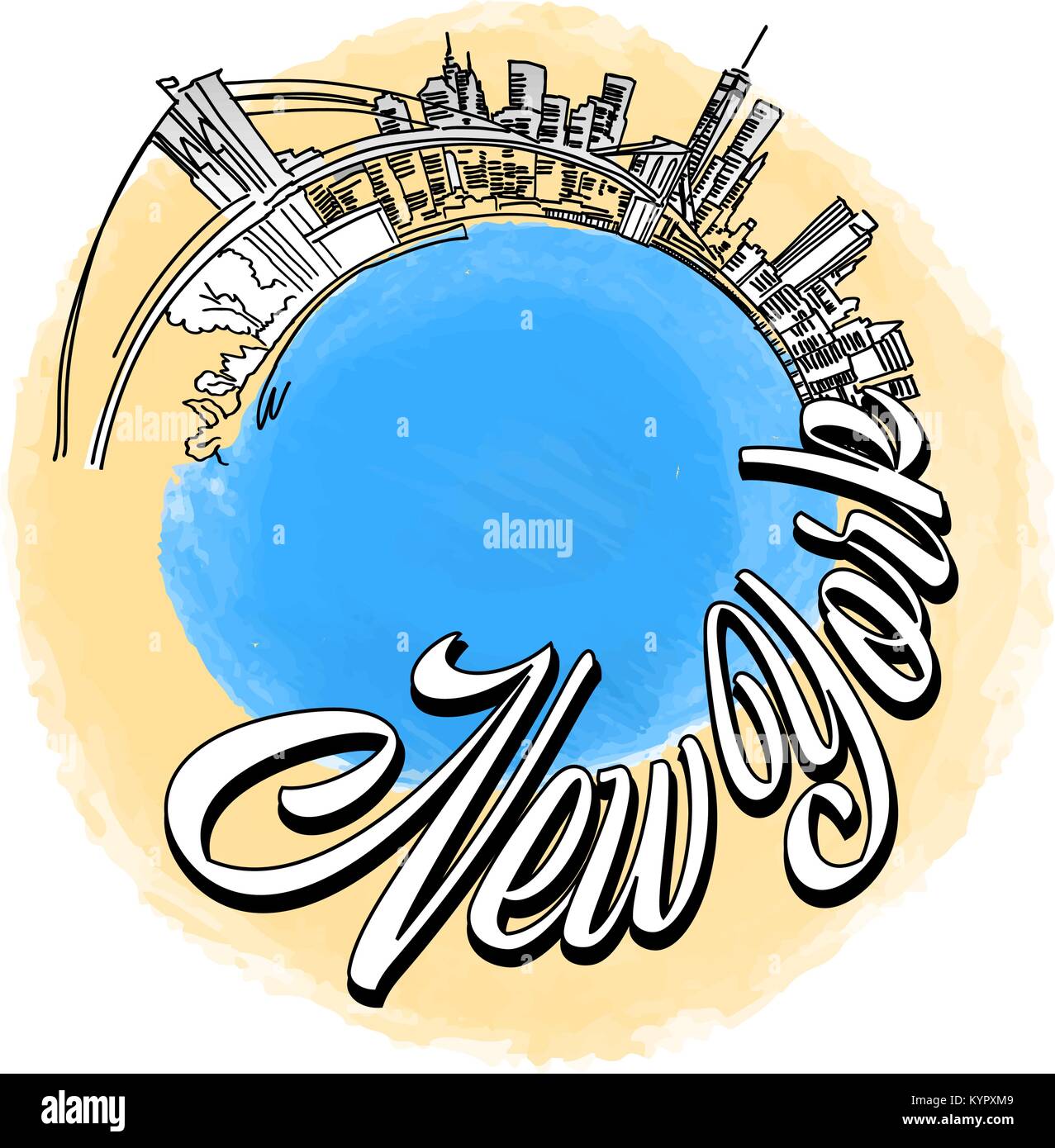 New York City travel Logo. Lo skyline di New York disegno vettoriale. Illustrazione Vettoriale