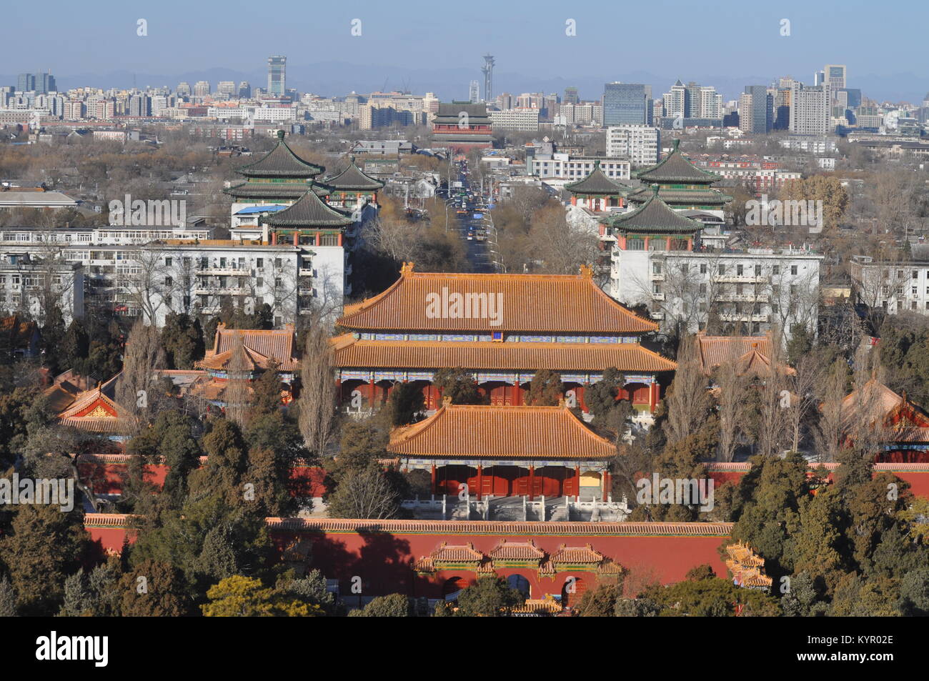 La Città Proibita (Nord porta) a Pechino visto dal Parco Jingshan Foto Stock