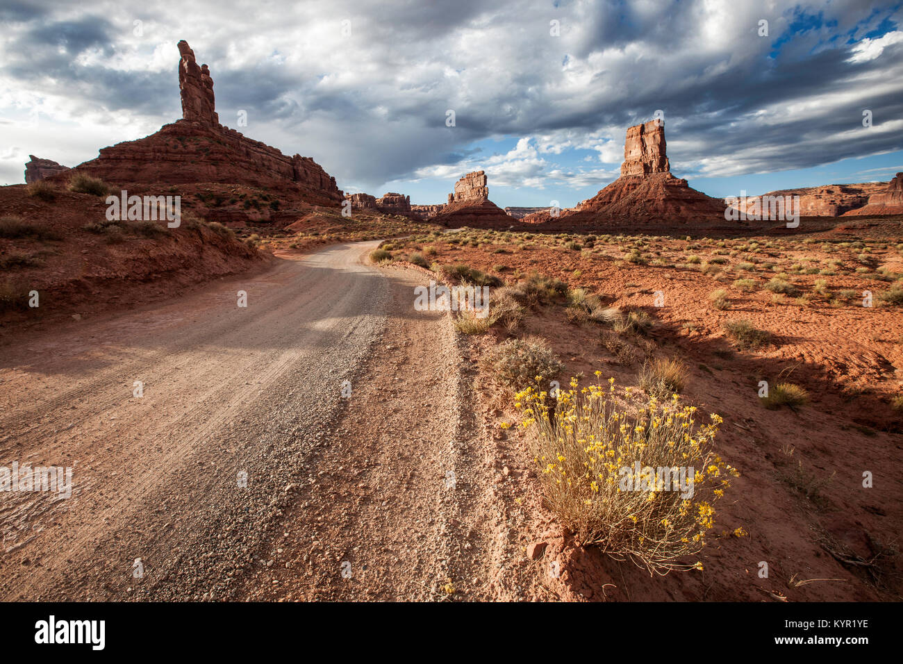 La strada attraverso la Valle degli Dèi, Utah Foto Stock