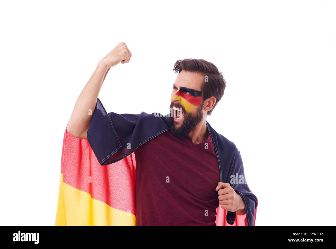 Ventola estatica con la bandiera della Germania il tifo Foto Stock