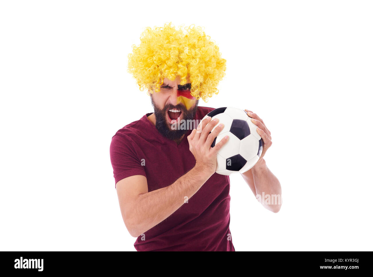 Geraman estatica ventola con pallone da calcio Foto Stock