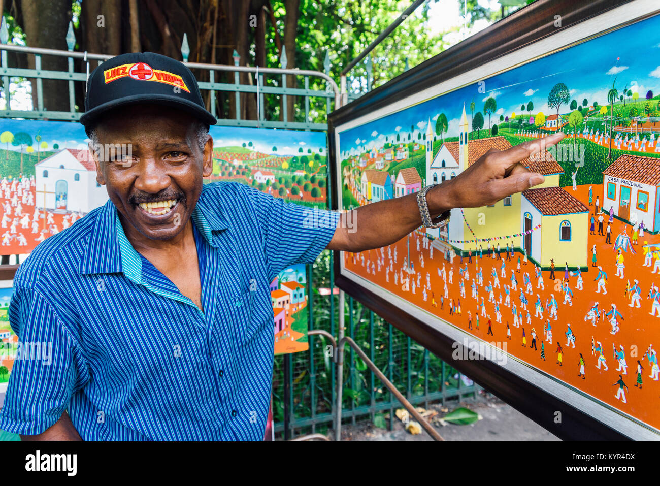 Paesaggio brasiliano pittore olio a Belo Horizonte la strada del mercato Foto Stock