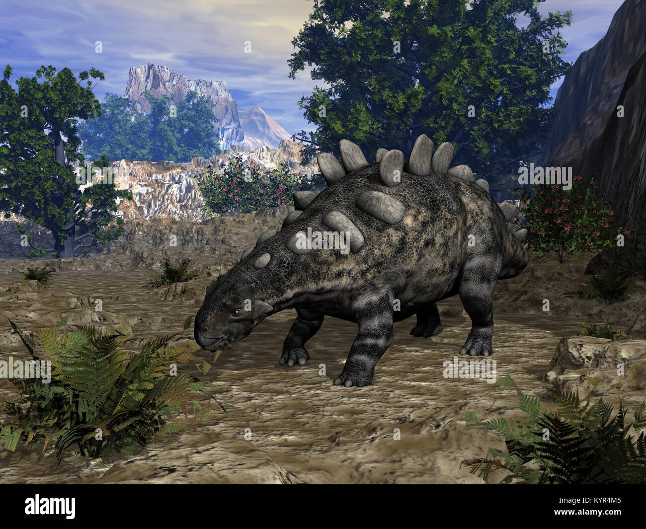 Dinosauro Chrichtonsaurus pronto a mangiare - 3D render Foto Stock