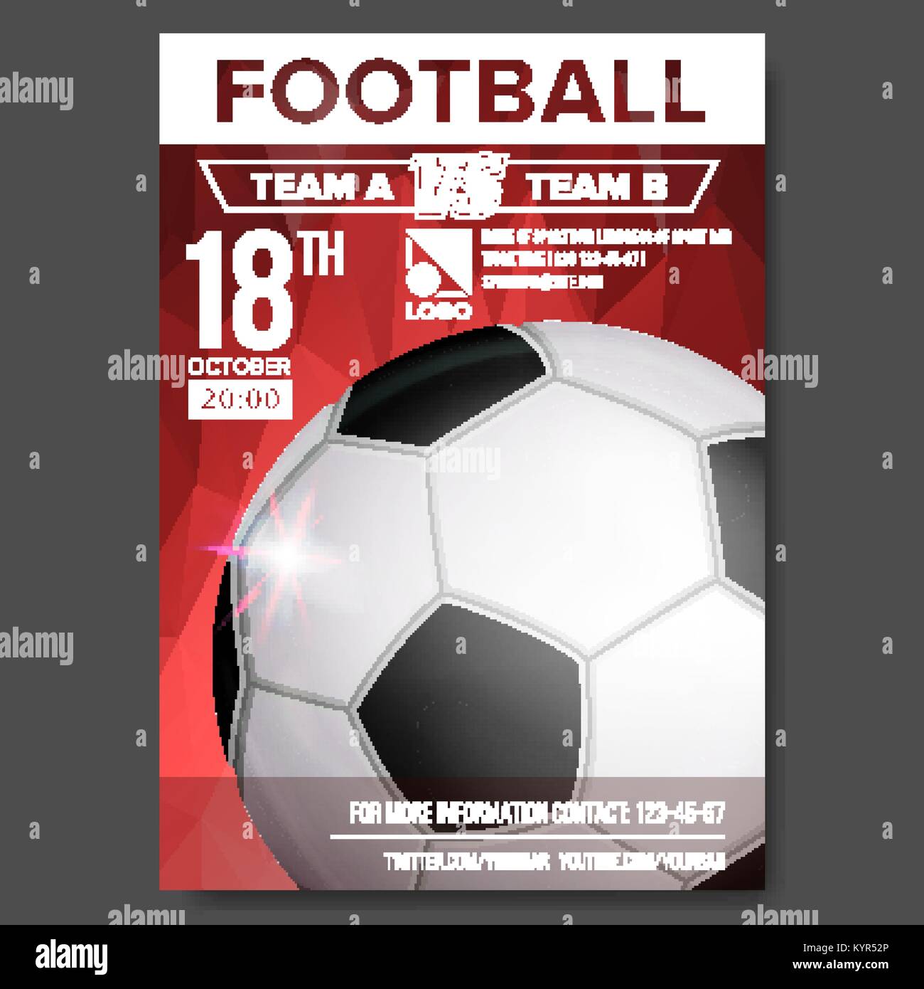 Soccer Poster vettore. Sport Annuncio della manifestazione. Banner pubblicitari. Professional League. Sport Modello di invito. Illustrazione degli eventi Illustrazione Vettoriale