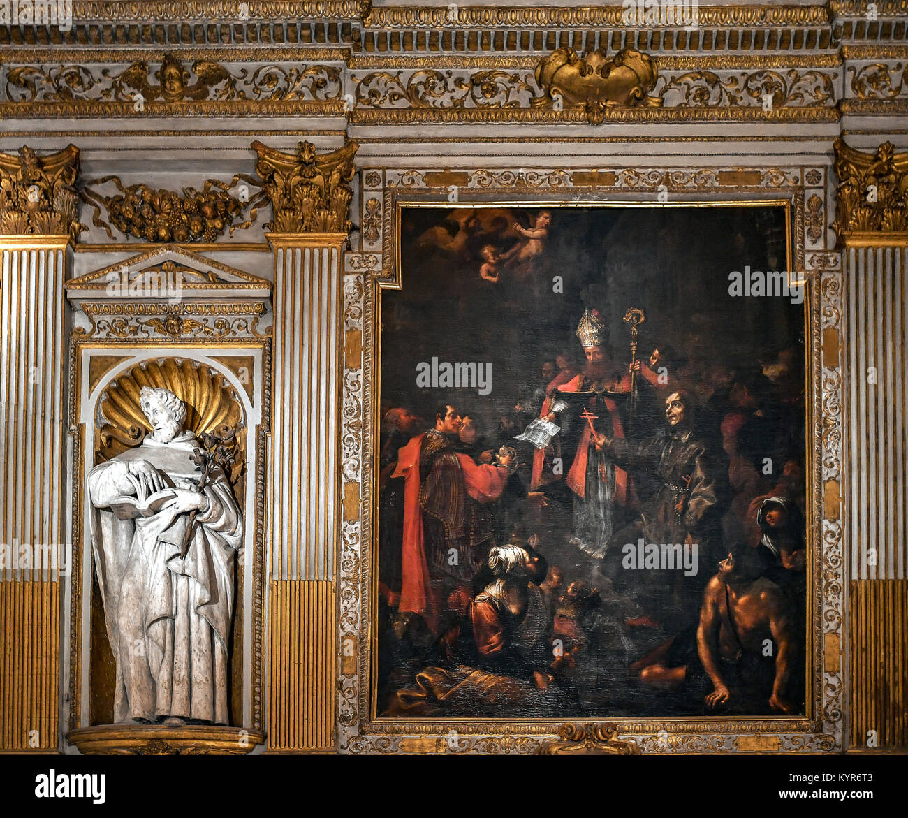 Italia Emilia Romagna Bologna complesso monumentale di Santa Maria della Vita - Oratorio dei Battuti dipinti e statue sulle pareti Foto Stock