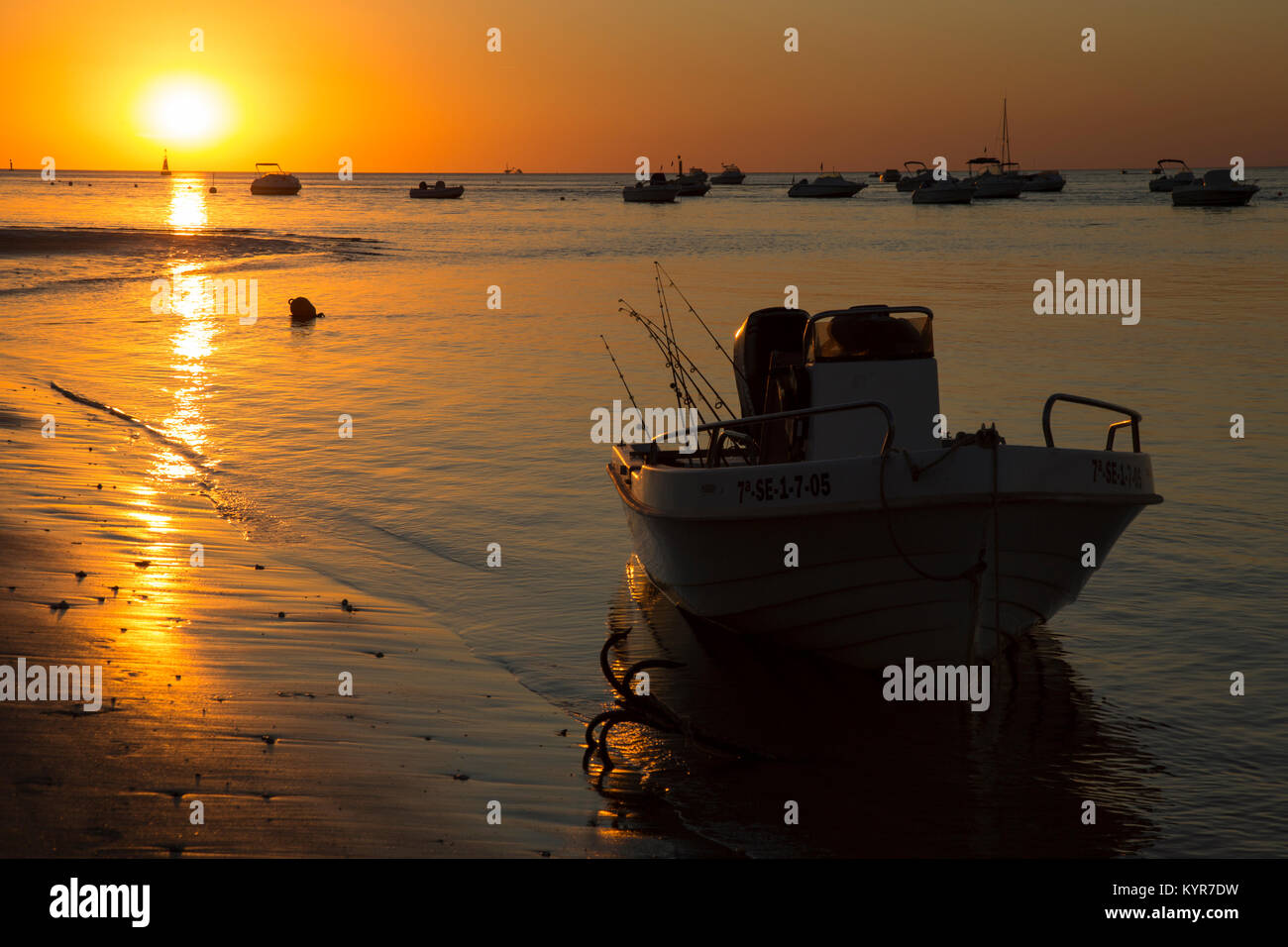 Tramonto sul fiume Guadalquivir estuary, Sanlúcar de Barrameda Foto Stock