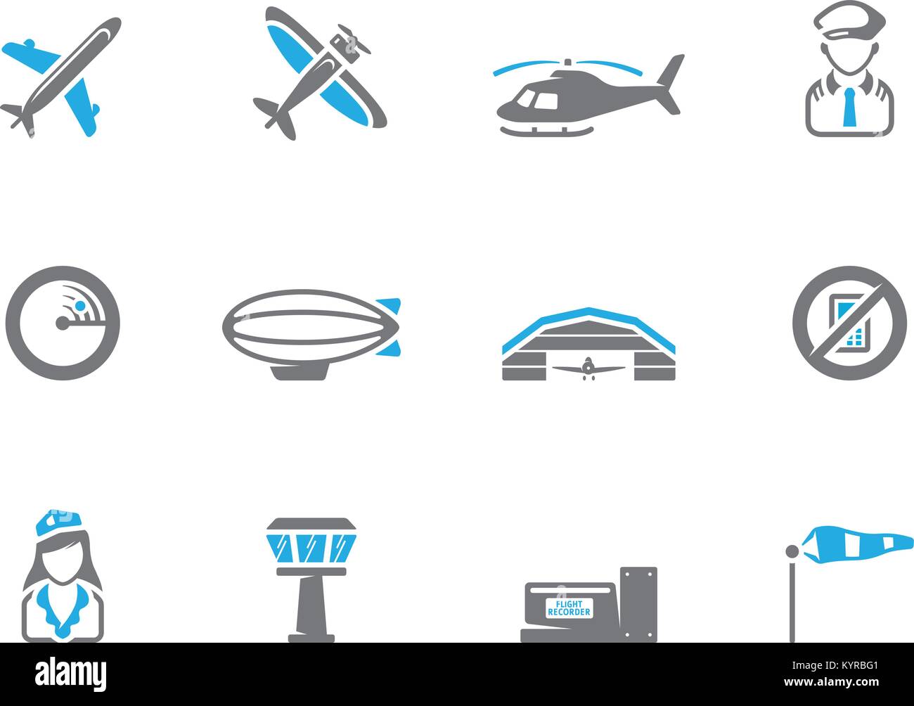 Icone di aviazione in duo tonalità di colore. Illustrazione Vettoriale. Illustrazione Vettoriale