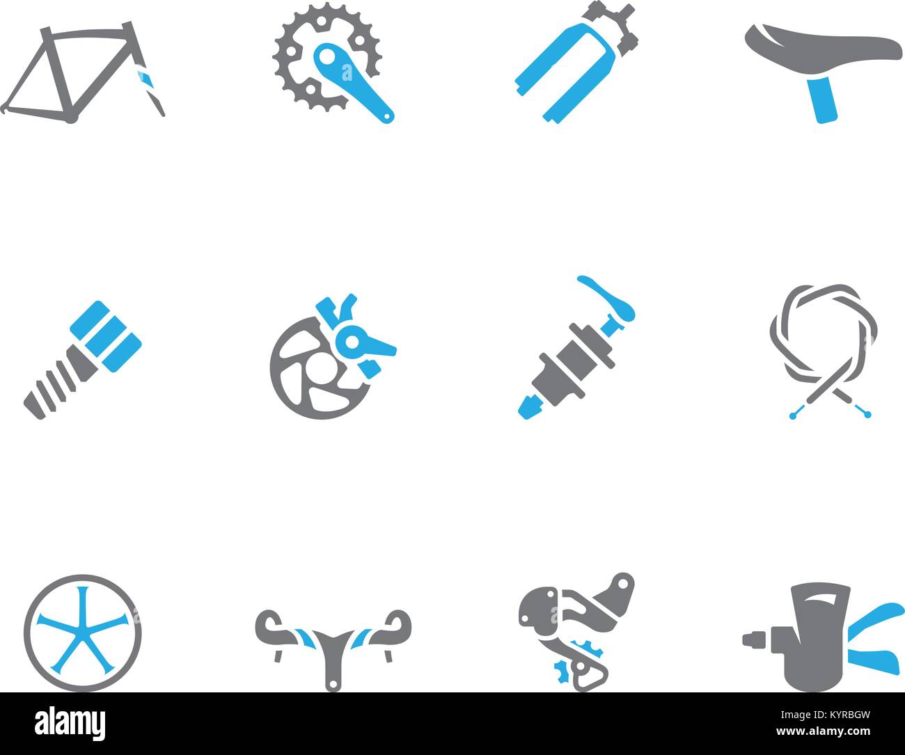 Parte di bicicletta serie di icone in duo tonalità di colore. Illustrazione Vettoriale. Illustrazione Vettoriale