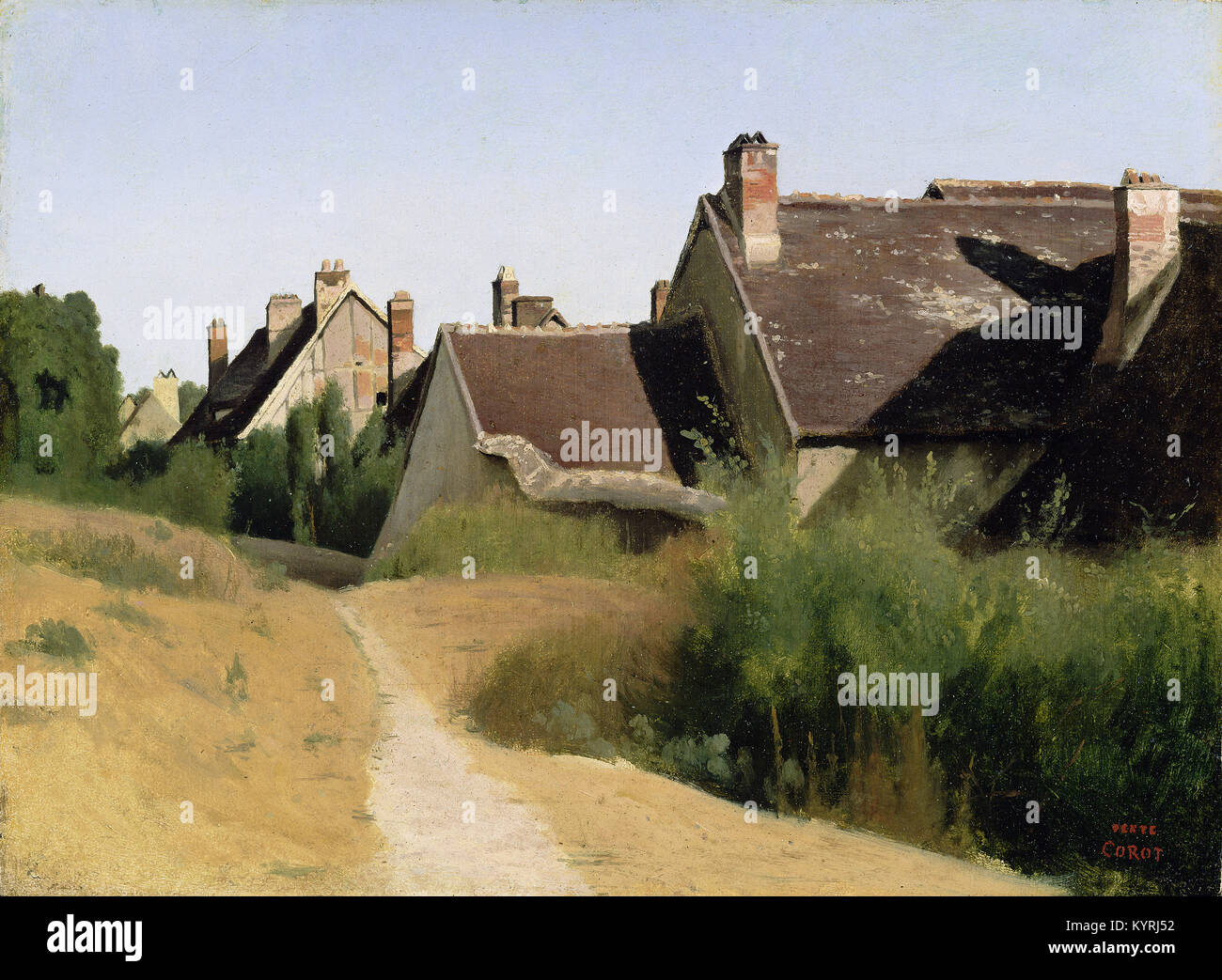 Camille Corot - case nei pressi di Orléans (Maisons aux dintorni d'Orléans) Foto Stock