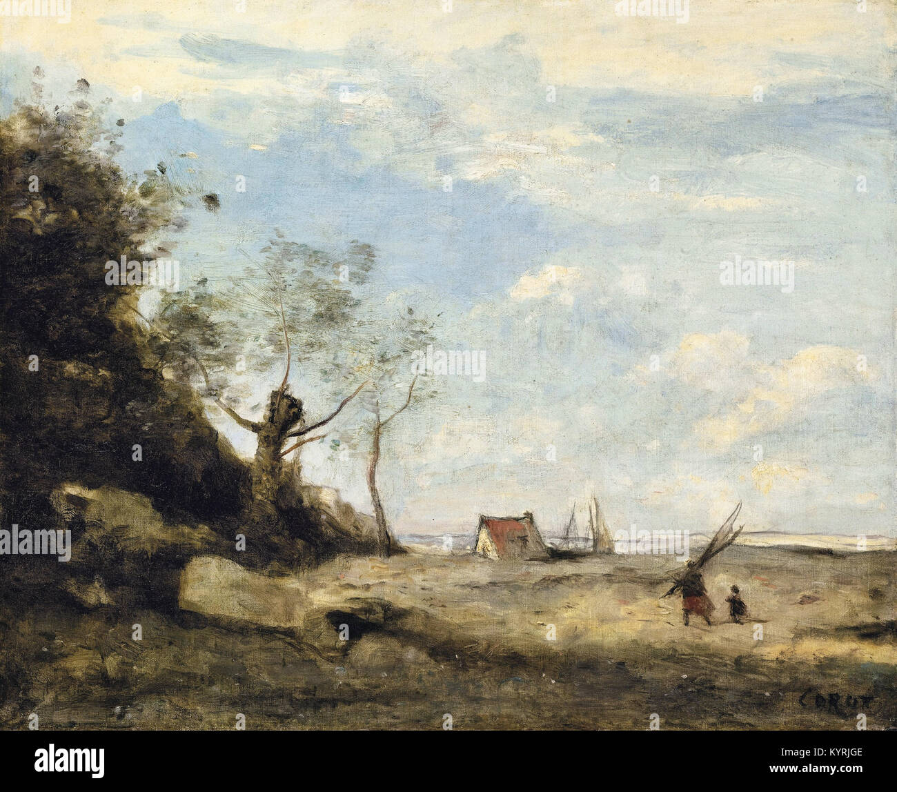 Camille Corot - dintorni d'Étaples, une Pêcheuse de Crevettes Foto Stock