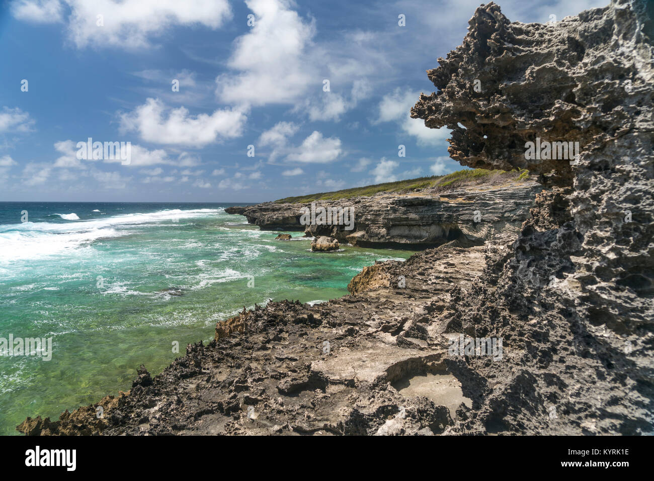 Felsen an der Ostküste, Insel Rodrigues, Mauritius, Afrika, | rocciosa costa orientale, isola Rodrigues, Mauritius, Africa Foto Stock