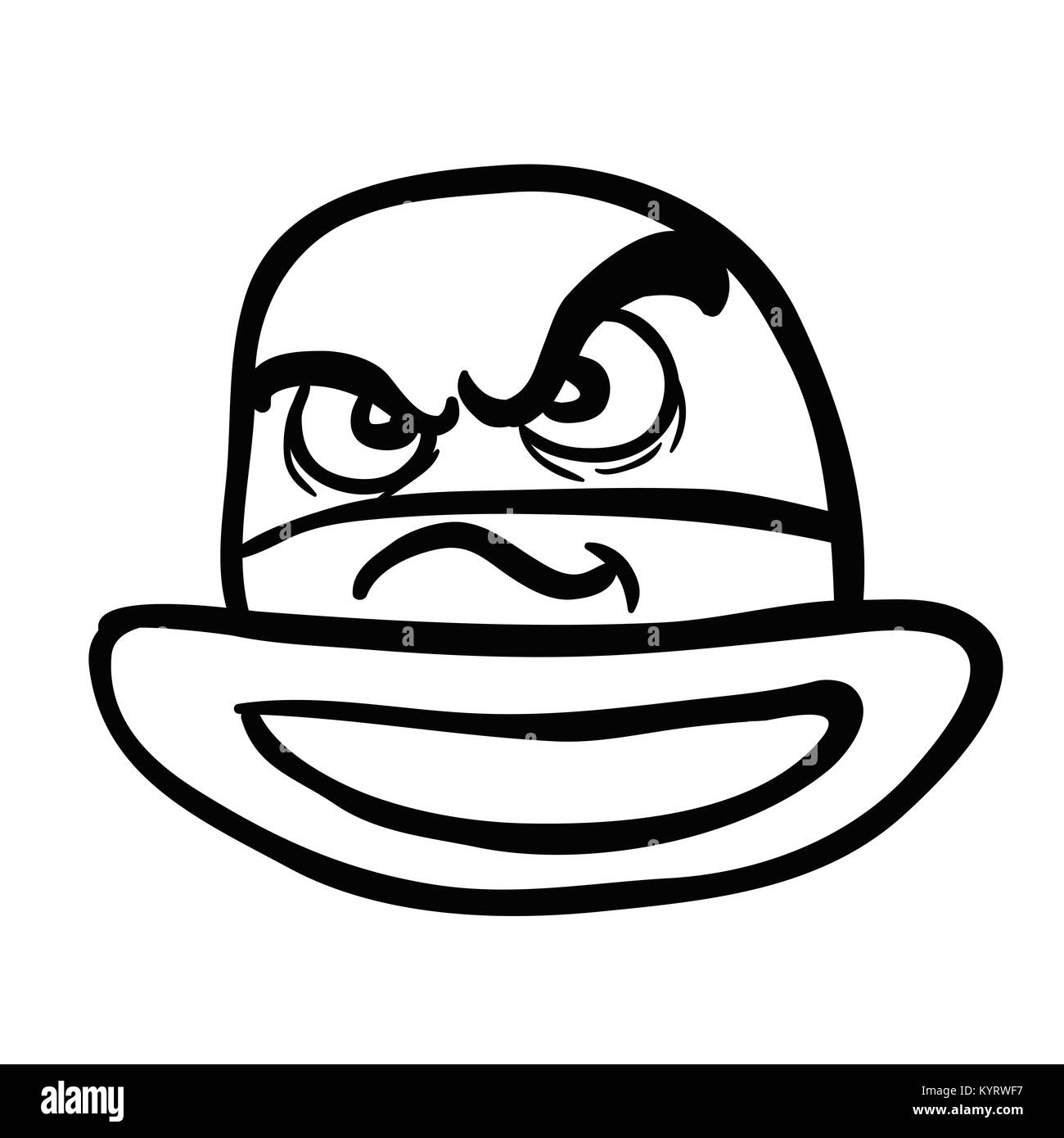 Bianco e nero arrabbiato Bowler cappello cartoon illustrazione Foto Stock