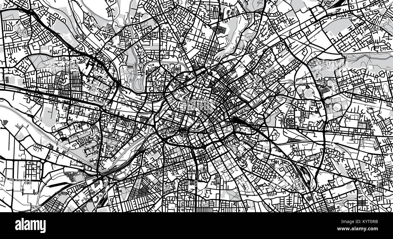 Vettore urbano mappa della città di Manchester, Inghilterra Illustrazione Vettoriale