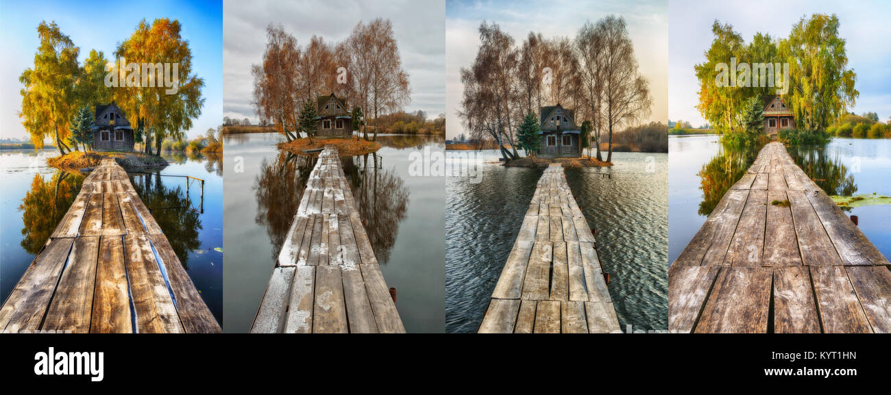 Four Seasons. hut su una piccola isola del fiume. Foto Stock