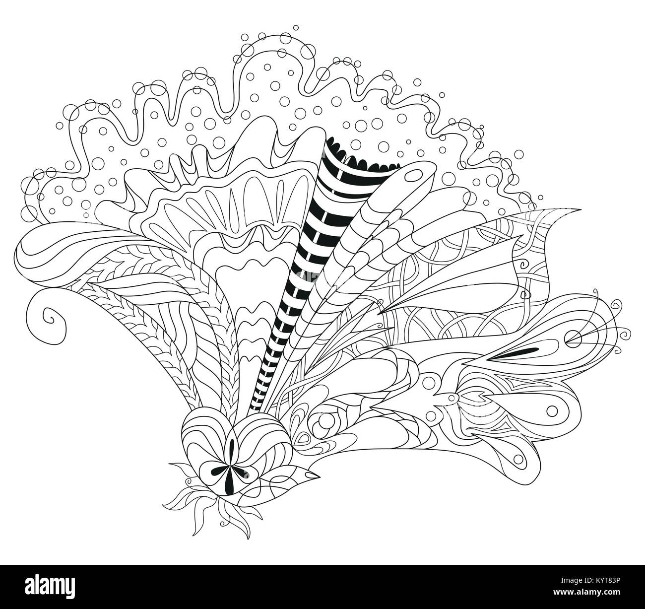 Zentangle Flover stile con linee pulite per il libro da colorare per anti stress, t-shirt design, tattoo e altre decorazioni Illustrazione Vettoriale