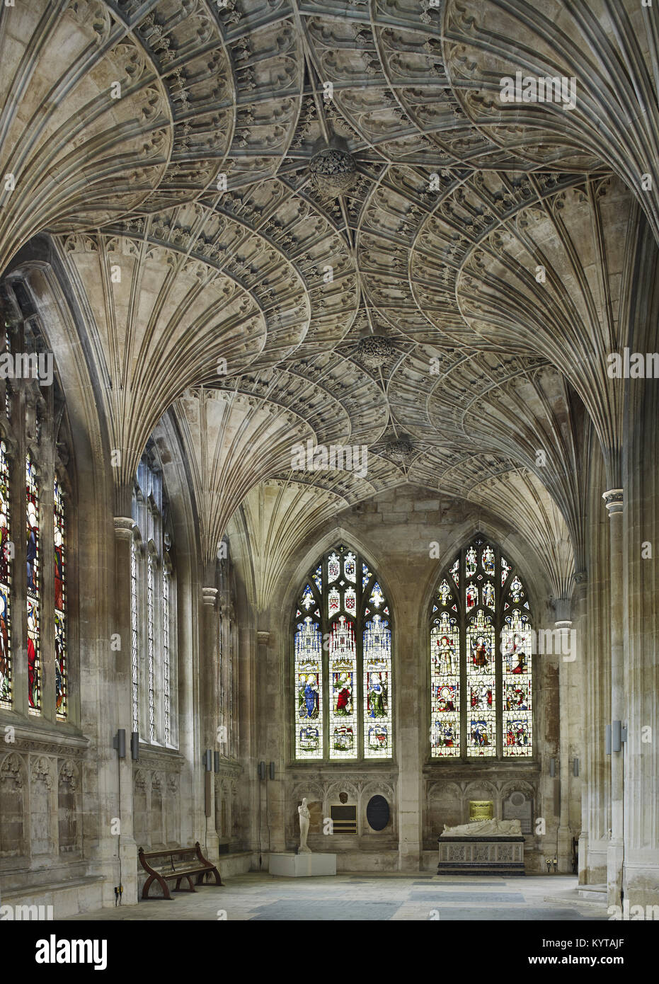 Peterborough Cathedral. John Wastell del nuovo edificio, o Retrochoir all'estremo oriente fine della cattedrale. Vista di sud, con c. 1500 vaulting della ventola Foto Stock