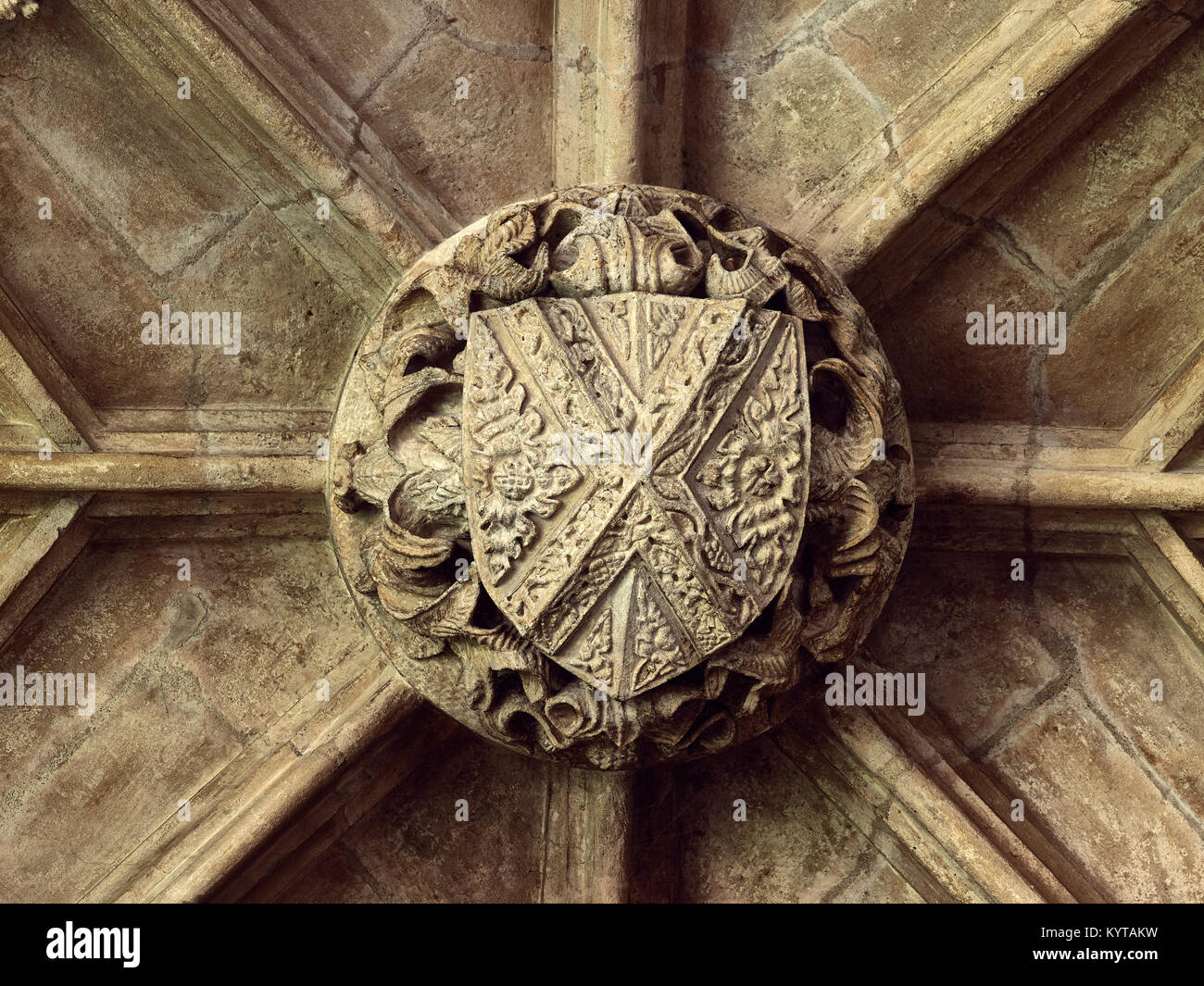 Peterborough Cathedral. John Wastell del nuovo edificio, o Retrochoir all'estremo oriente fine della cattedrale. c. 1500 , visualizzare fino a vaulting, mostrando un bos Foto Stock