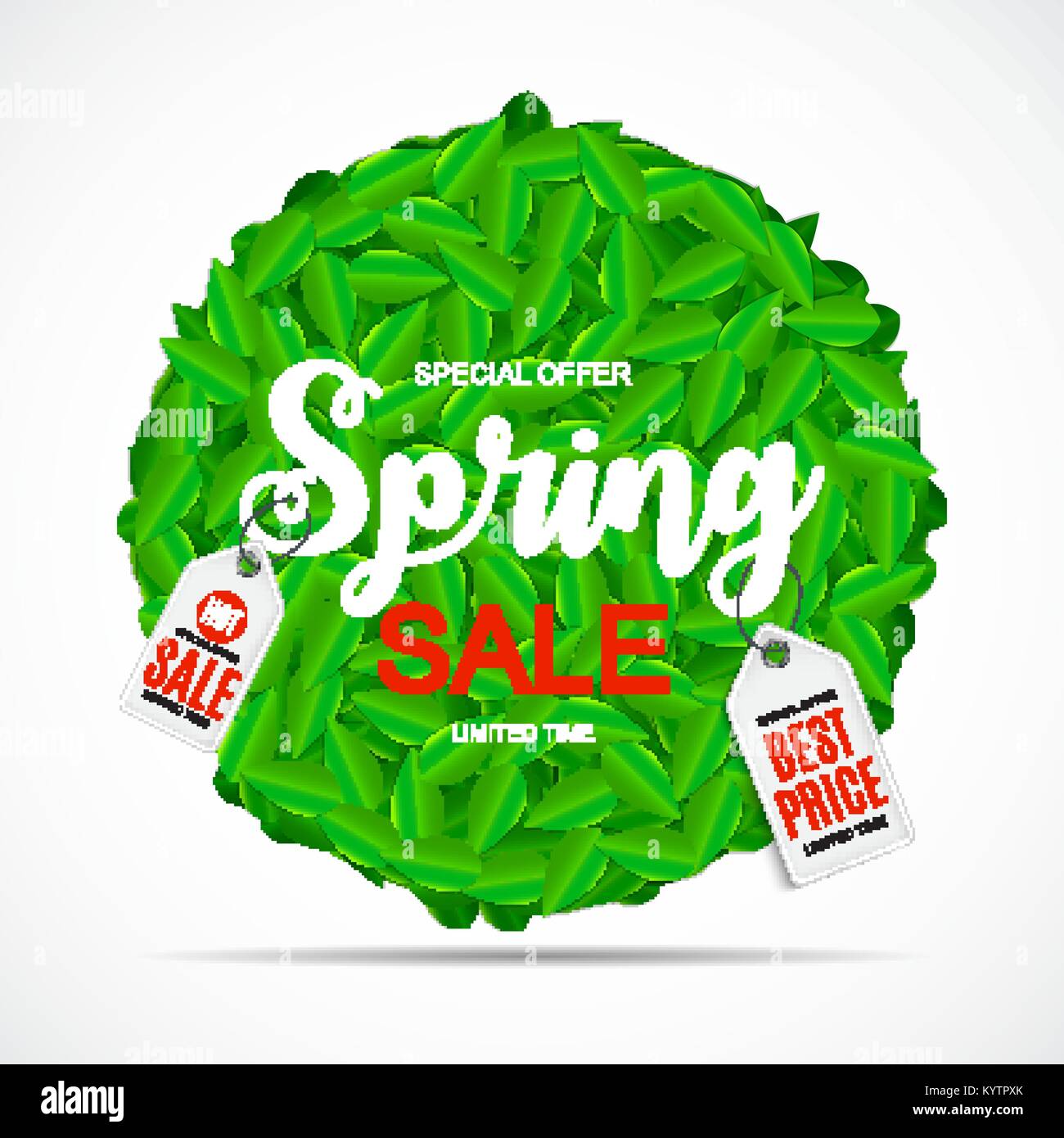 La molla vendita carino sfondo con foglie verdi. Illustrazione Vettoriale Illustrazione Vettoriale