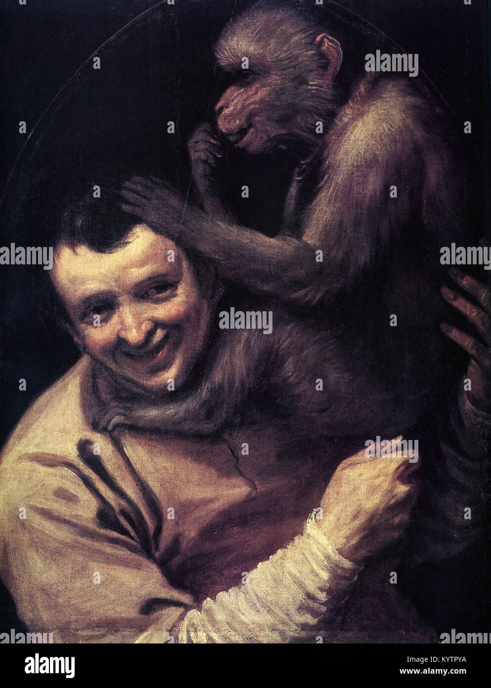 Annibale Carracci - un uomo con una scimmia Foto Stock