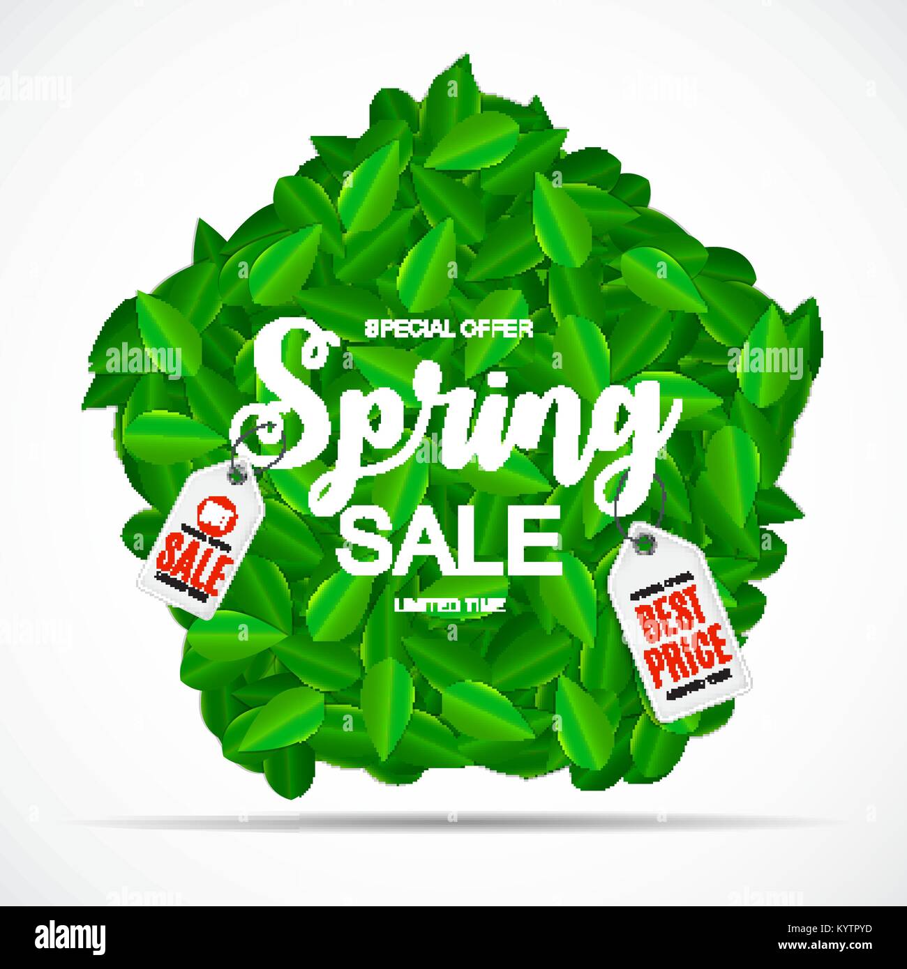 La molla vendita carino sfondo con foglie verdi. Illustrazione Vettoriale Illustrazione Vettoriale