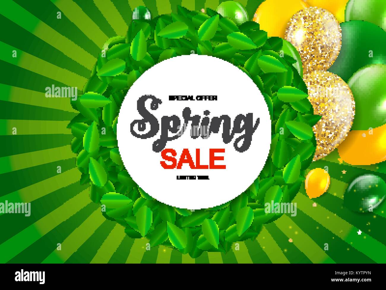 La molla vendita carino sfondo con foglie verdi. Illustrazione Vettoriale Illustrazione Vettoriale