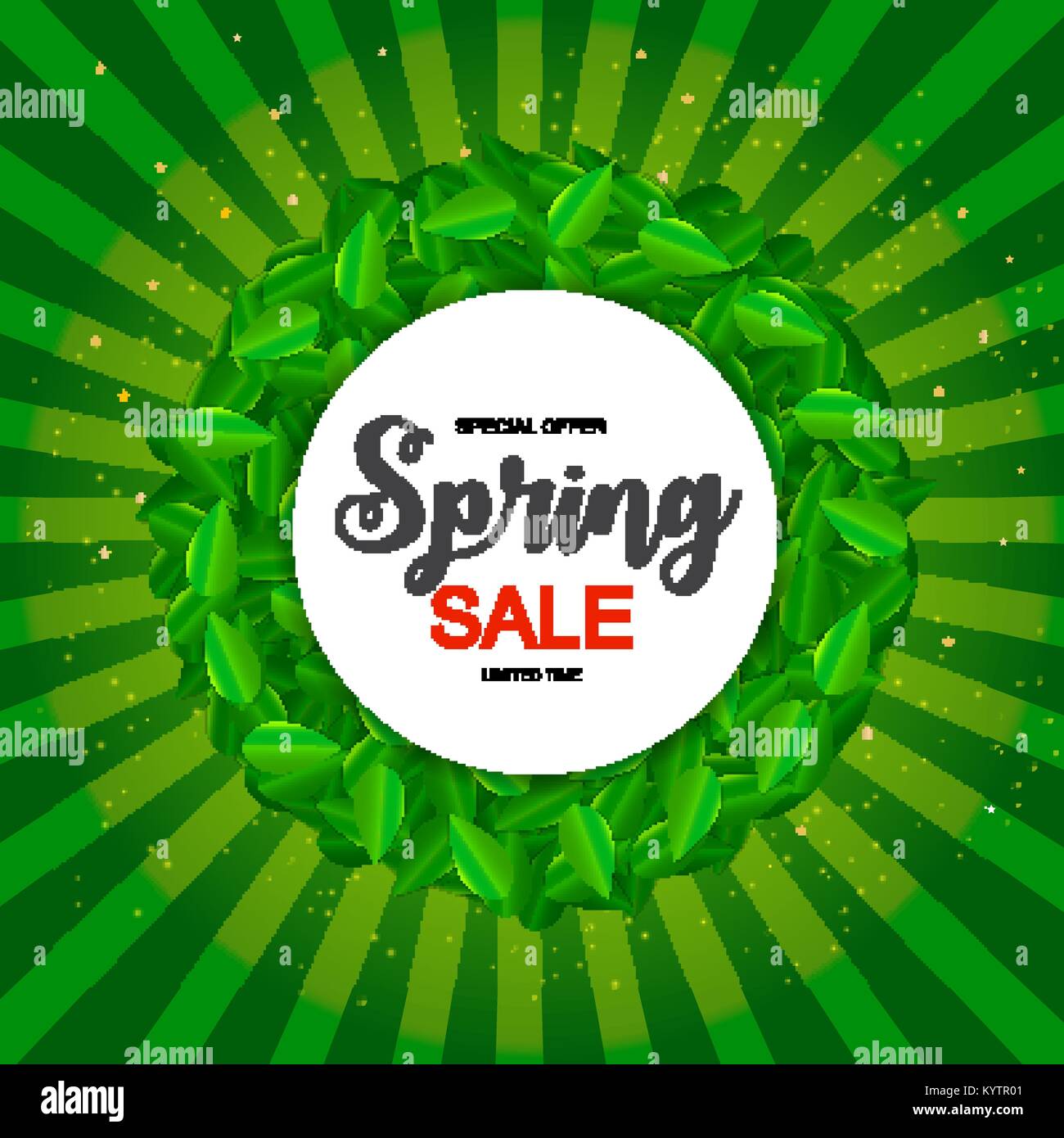 La molla vendita carino sfondo con foglie verdi. Illustrazione Vettoriale Illustrazione Vettoriale