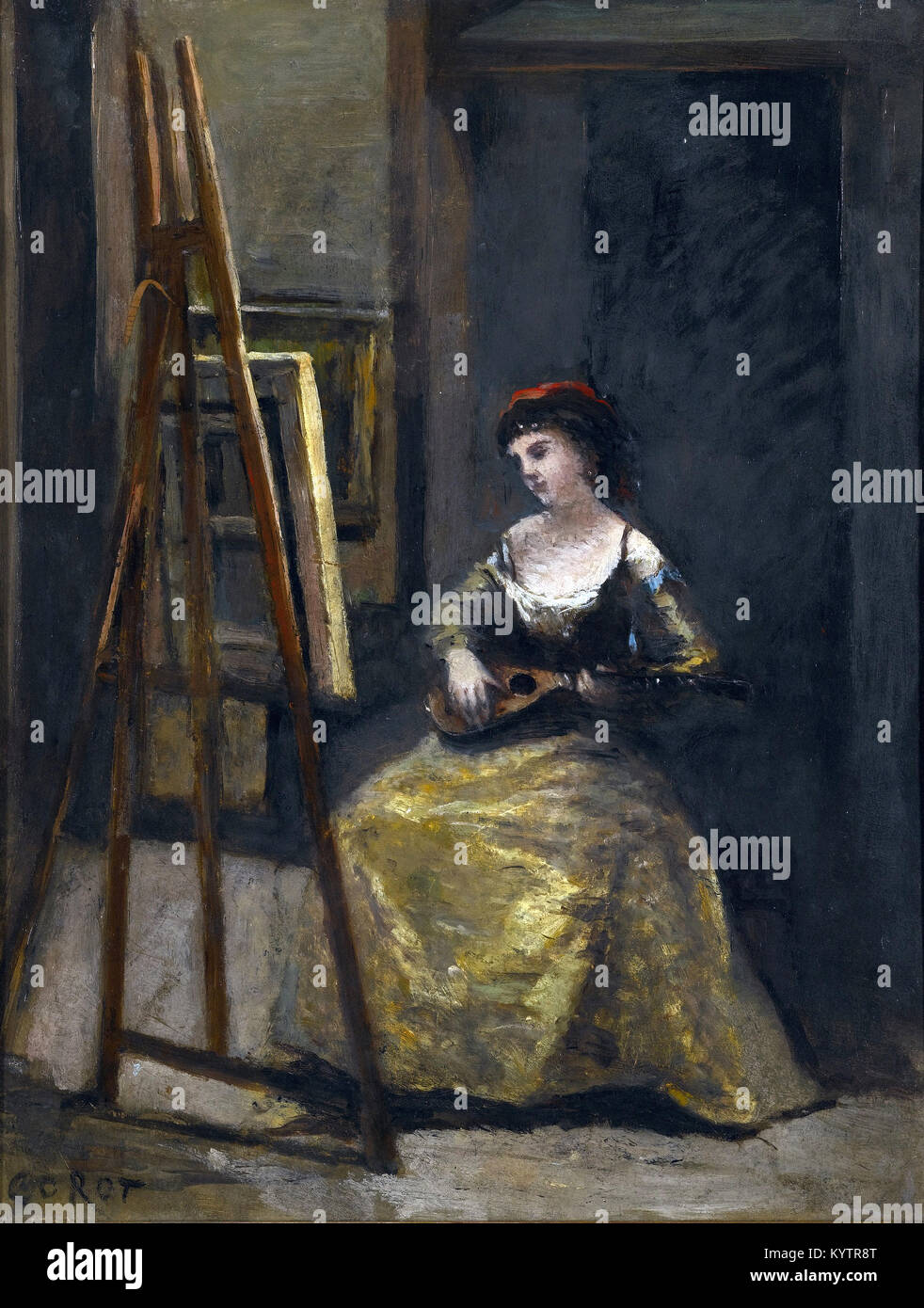 Camille Corot - Jeune Femme Jouant de la Mandoline Foto Stock