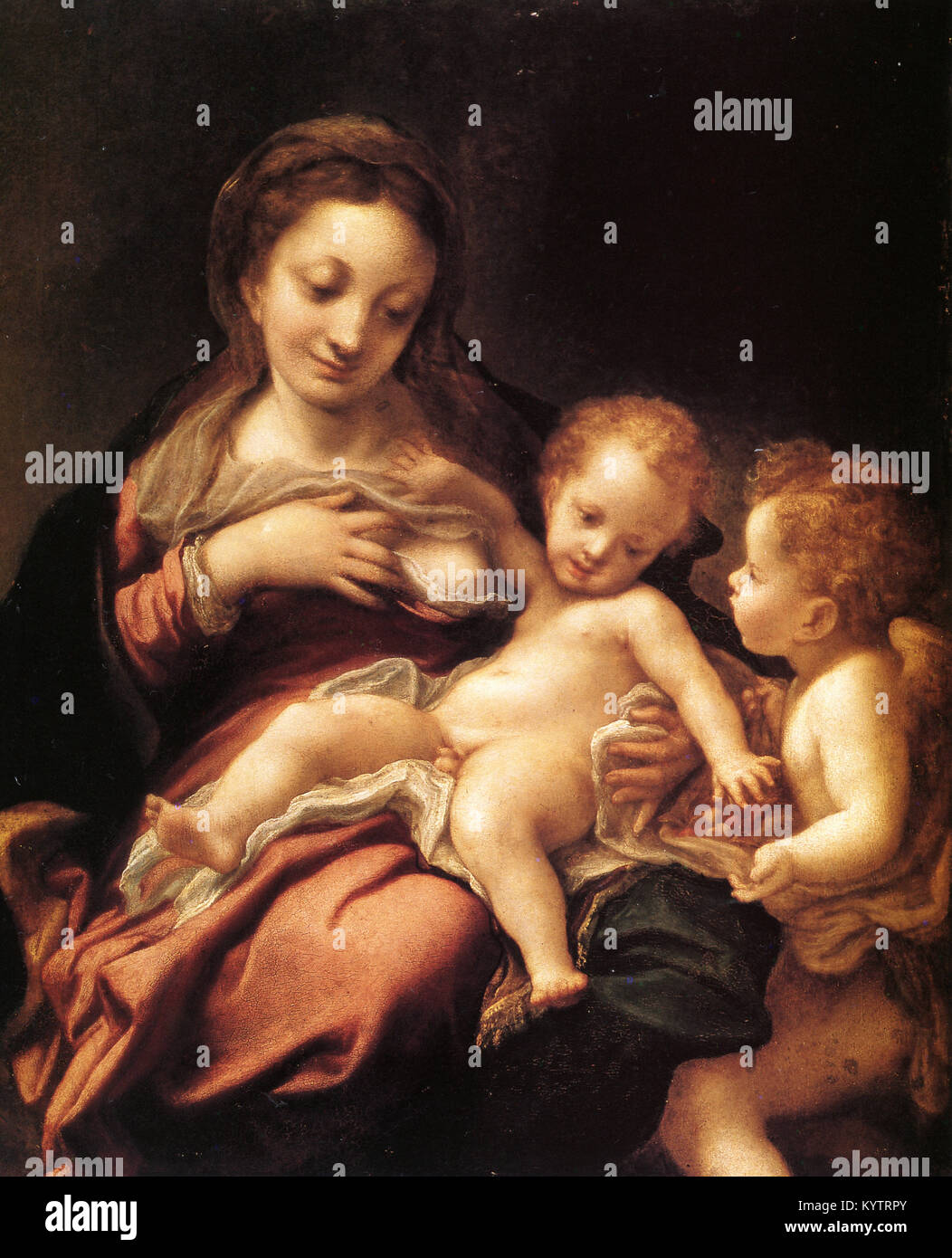 Correggio - Madonna con Bambino e un angelo (Madonna del Latte) Foto Stock