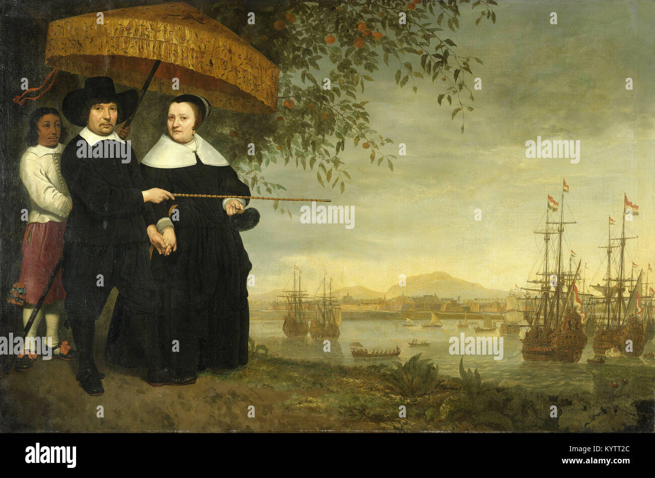 Aelbert Cuyp - un Senior commerciante olandese di East India Company, Jacob Mathieusen e sua moglie. Dietro di loro, uno slave Hol Foto Stock