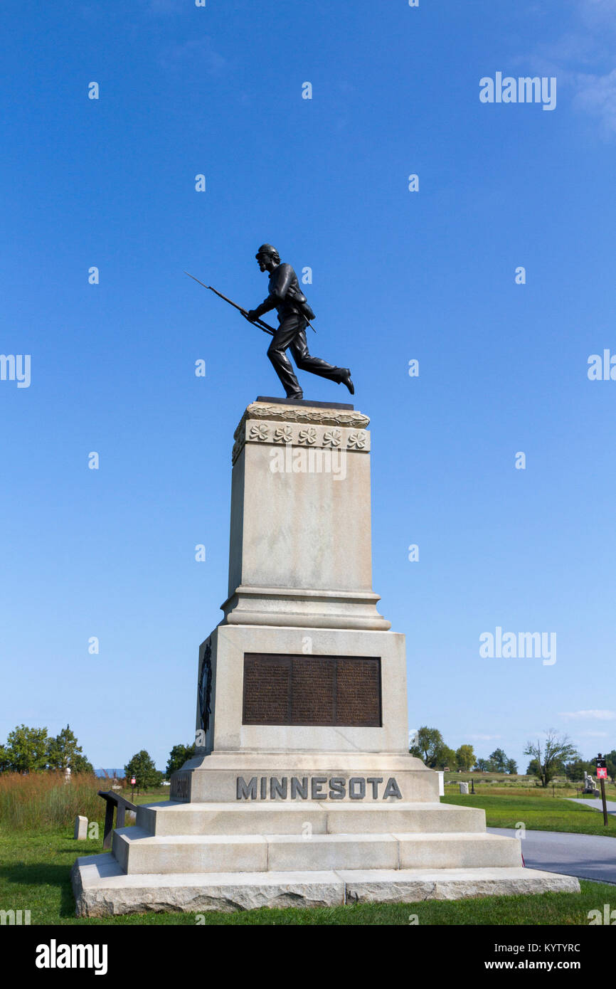 Il 1° Minnesota monumento di fanteria, Gettysburg National Military Park, Pennsylvania, Stati Uniti. Foto Stock