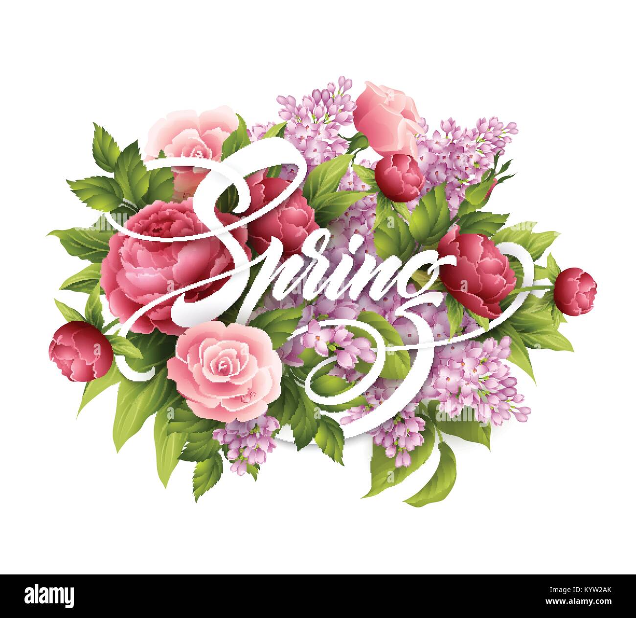 Poster elegante con splendidi fiori e la molla di scritte. Il lilla, rosa  peonia bouquet di fiori. Illustrazione Vettoriale Immagine e Vettoriale -  Alamy