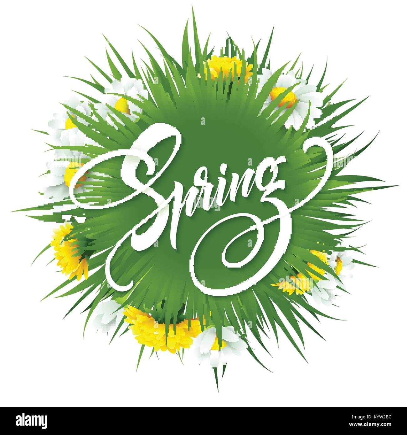 Iscrizione Ciao la molla sullo sfondo con fiori di primavera. Illustrazione Vettoriale Illustrazione Vettoriale