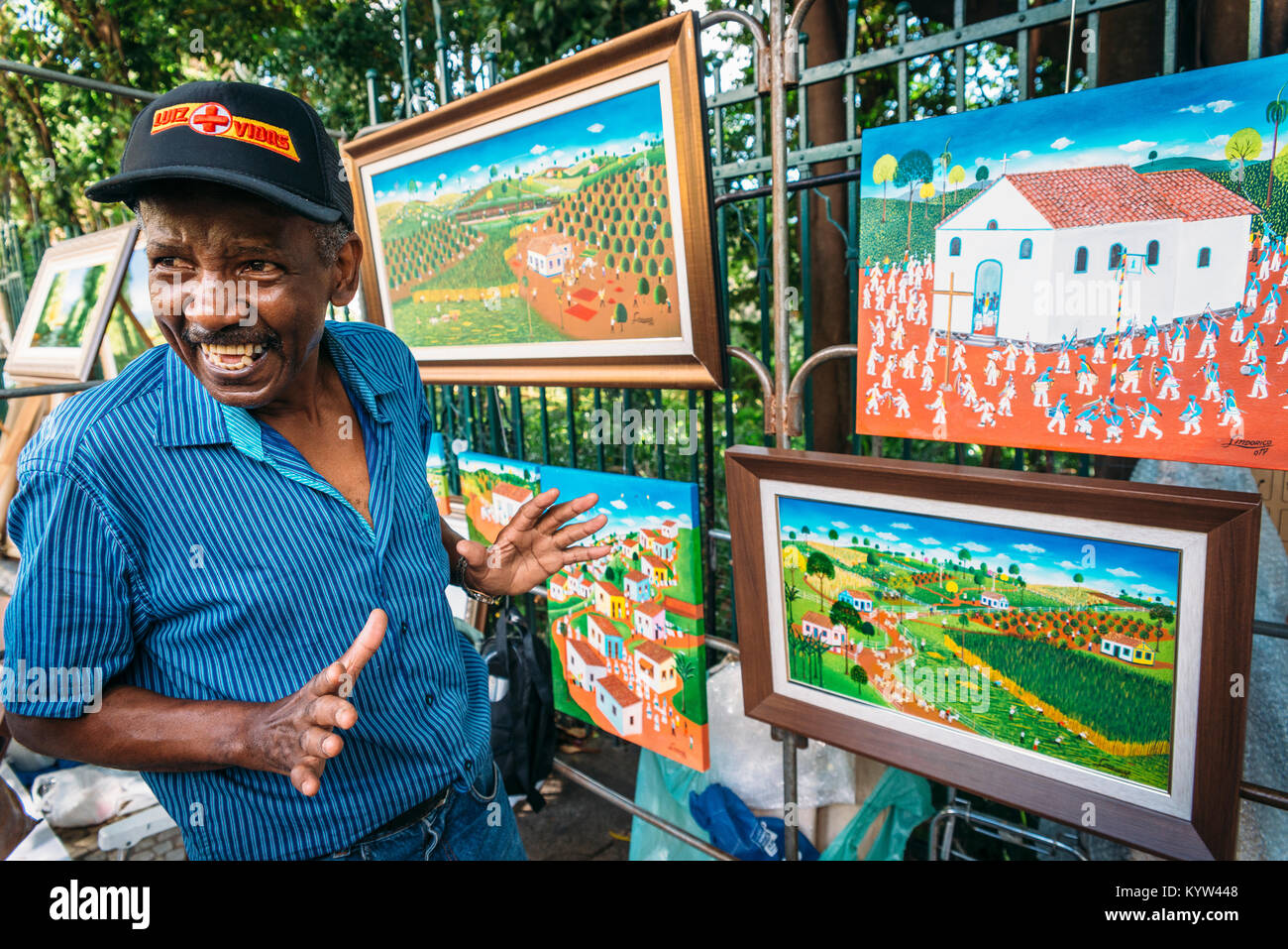 Paesaggio brasiliano pittore olio a Belo Horizonte la strada del mercato Foto Stock